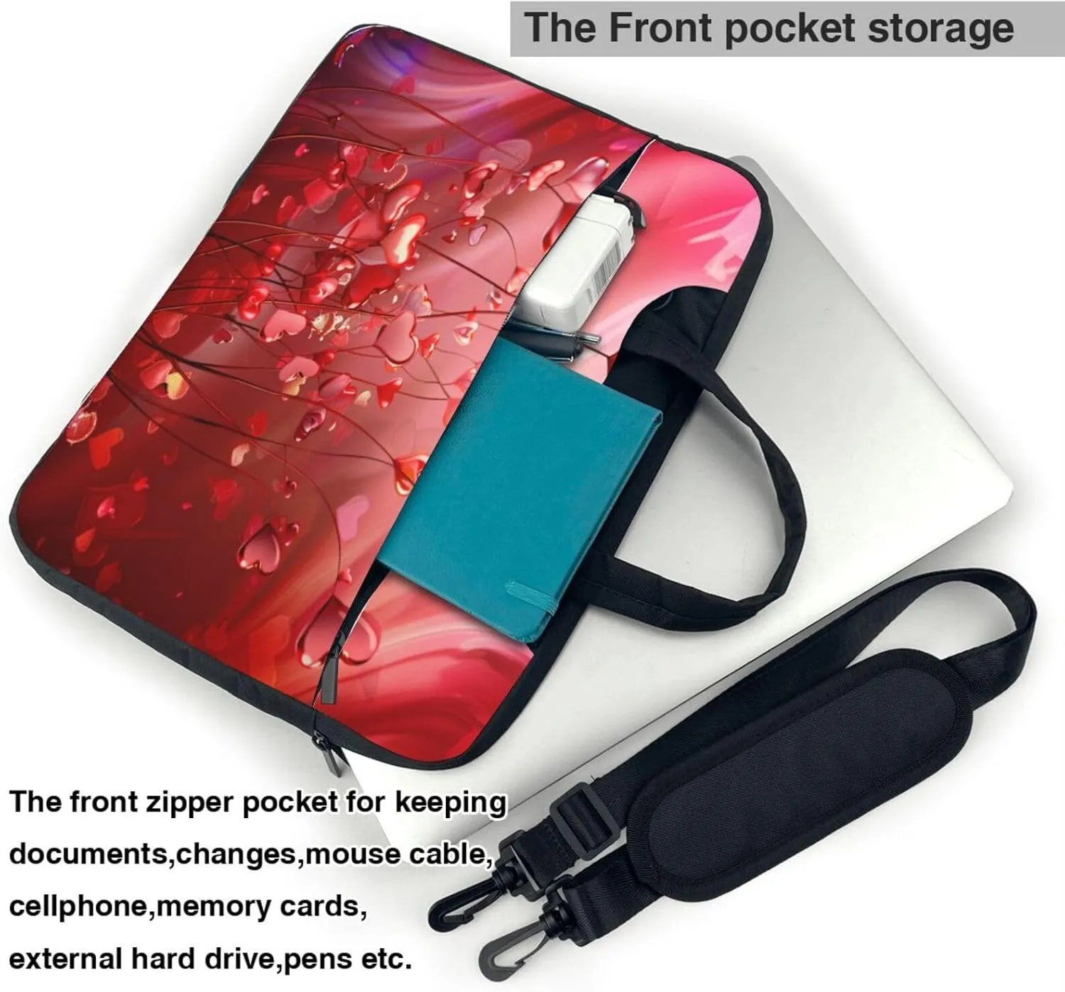Laptop Bag Valentines Love Heart Art Laptop Tote Bag Women Men Laptop Sleeve Case Lightweight Computer Bag Briefcase
