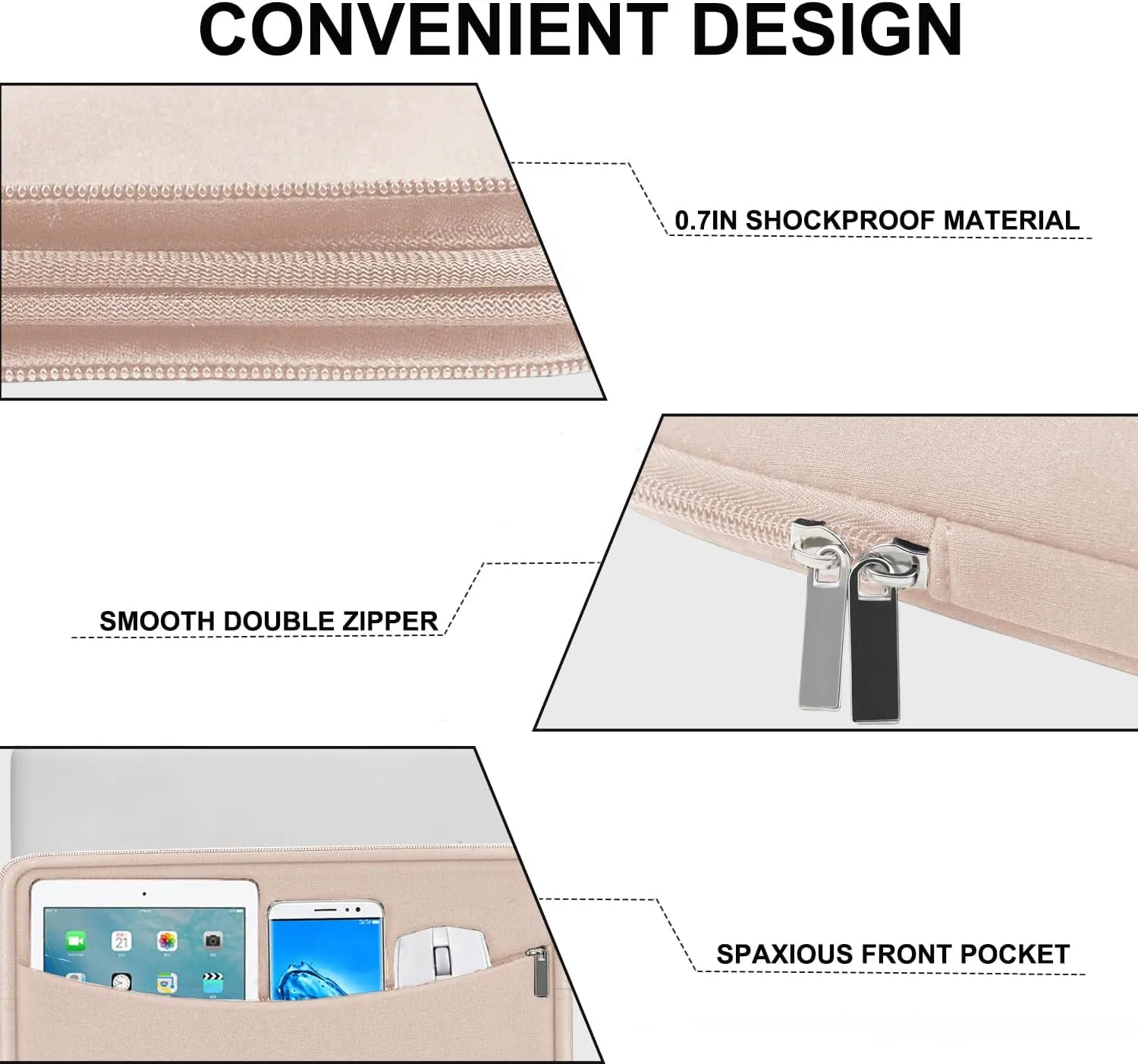 Laptop Case 14 inch, Shockproof Protective Laptop Cover Briefcase Carrying Computer Bag with Accessory Pocket Portable Computer Sleeve for 14" MacBook, HP, Dell, Lenovo, Acer, Pink