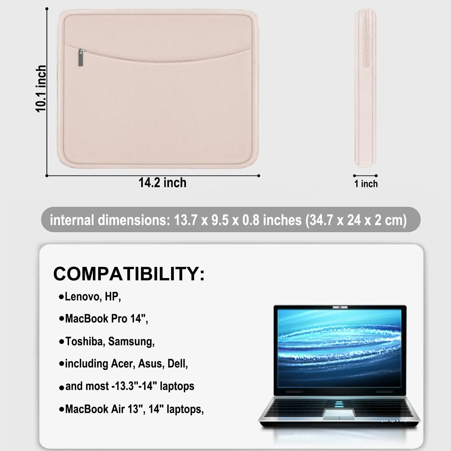 Laptop Case 14 inch, Shockproof Protective Laptop Cover Briefcase Carrying Computer Bag with Accessory Pocket Portable Computer Sleeve for 14" MacBook, HP, Dell, Lenovo, Acer, Pink