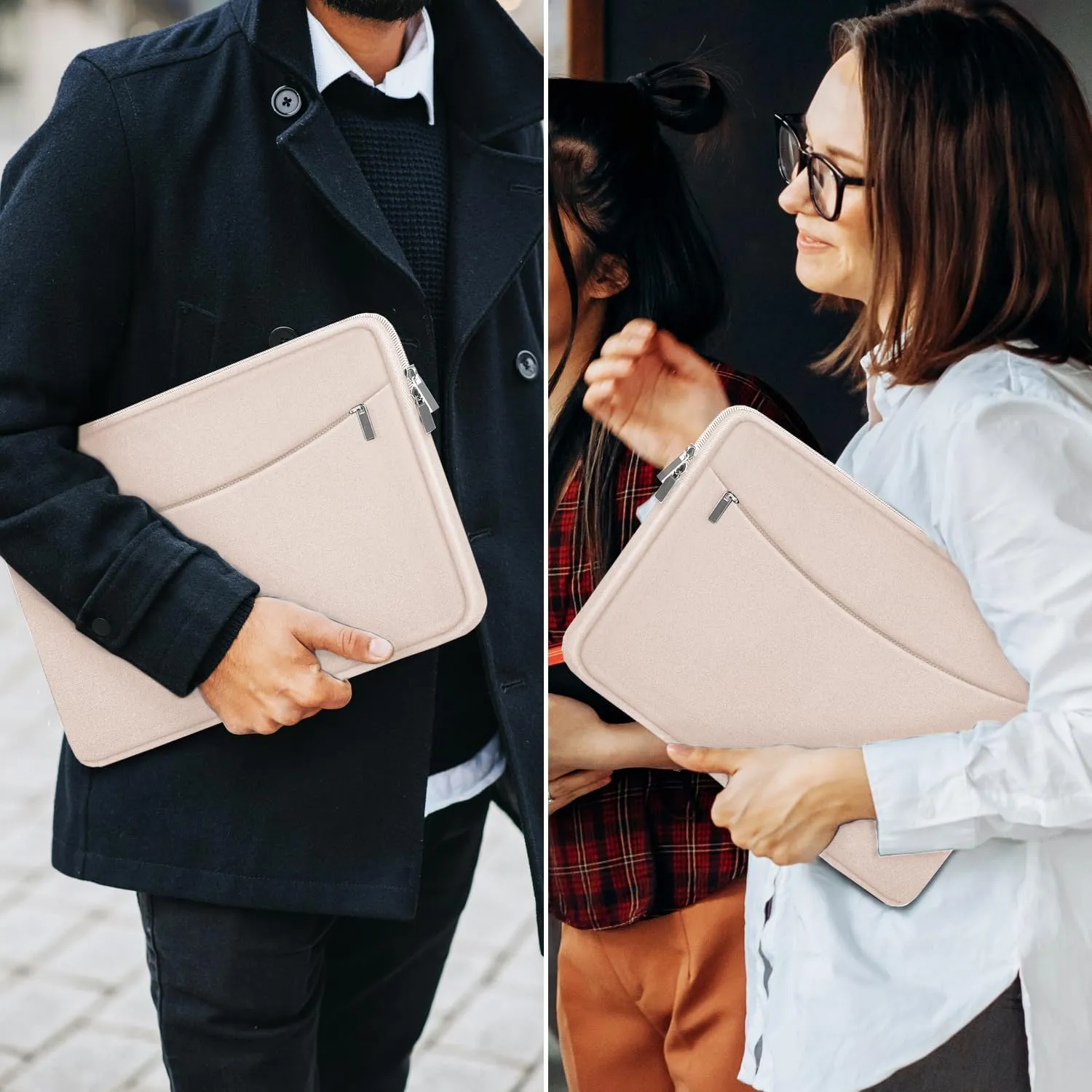 Laptop Case 14 inch, Shockproof Protective Laptop Cover Briefcase Carrying Computer Bag with Accessory Pocket Portable Computer Sleeve for 14" MacBook, HP, Dell, Lenovo, Acer, Pink