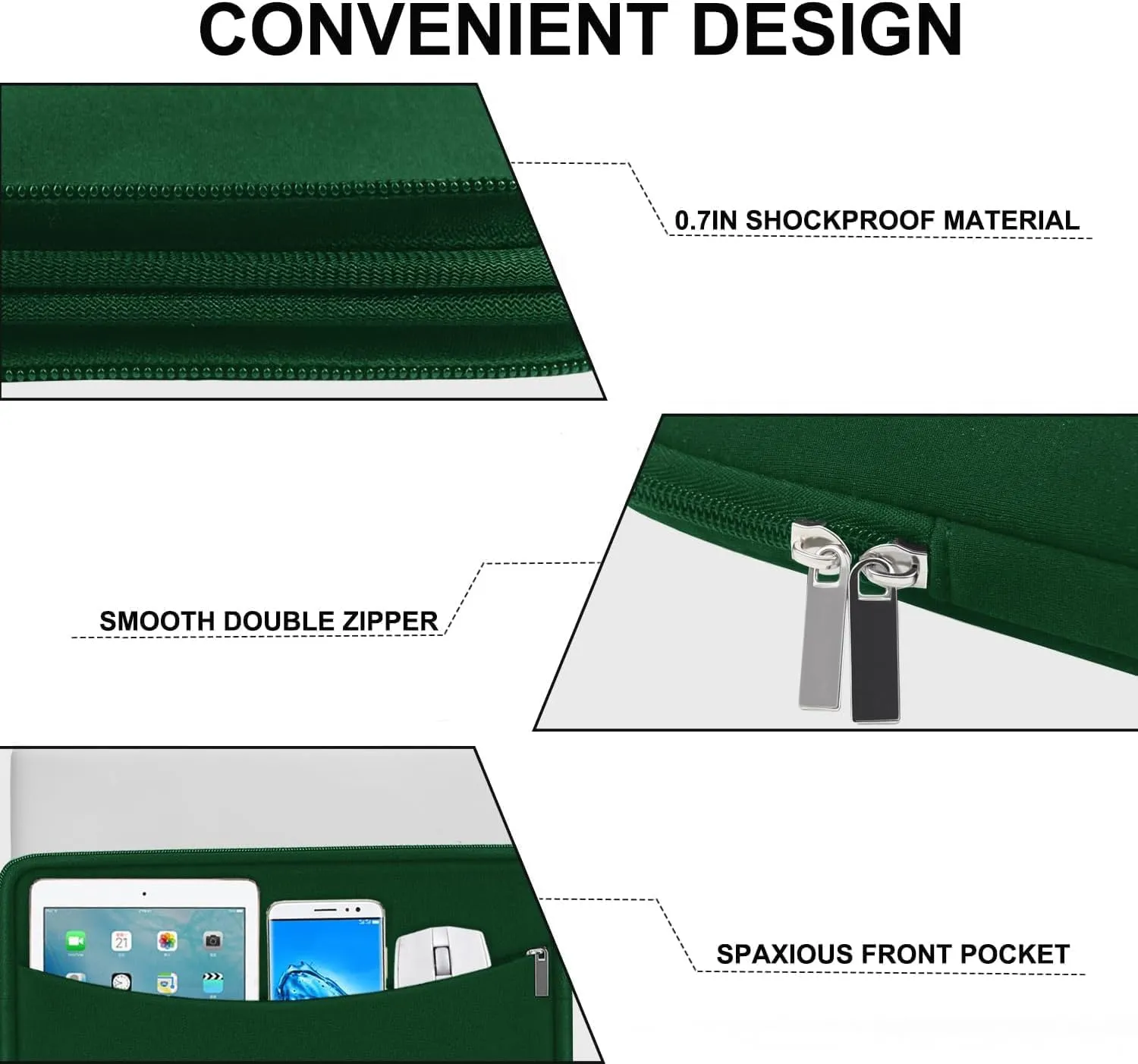 Laptop Case 15.6 inch, Shockproof Protective Laptop Cover Briefcase Carrying Computer Bag with Accessory Pocket, Portable Computer Sleeve Compatible with MacBook, HP, Dell, Lenovo, Asus, Green