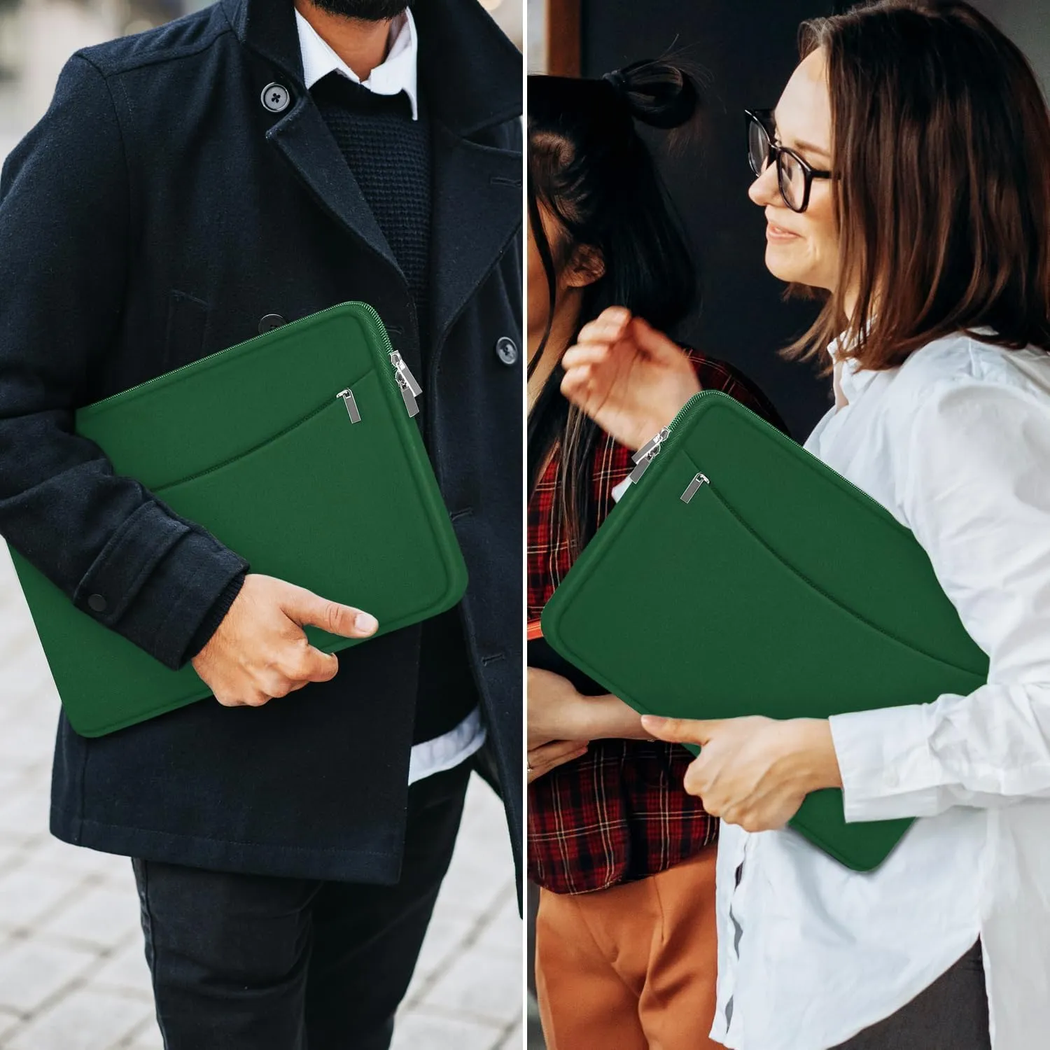 Laptop Case 15.6 inch, Shockproof Protective Laptop Cover Briefcase Carrying Computer Bag with Accessory Pocket, Portable Computer Sleeve Compatible with MacBook, HP, Dell, Lenovo, Asus, Green