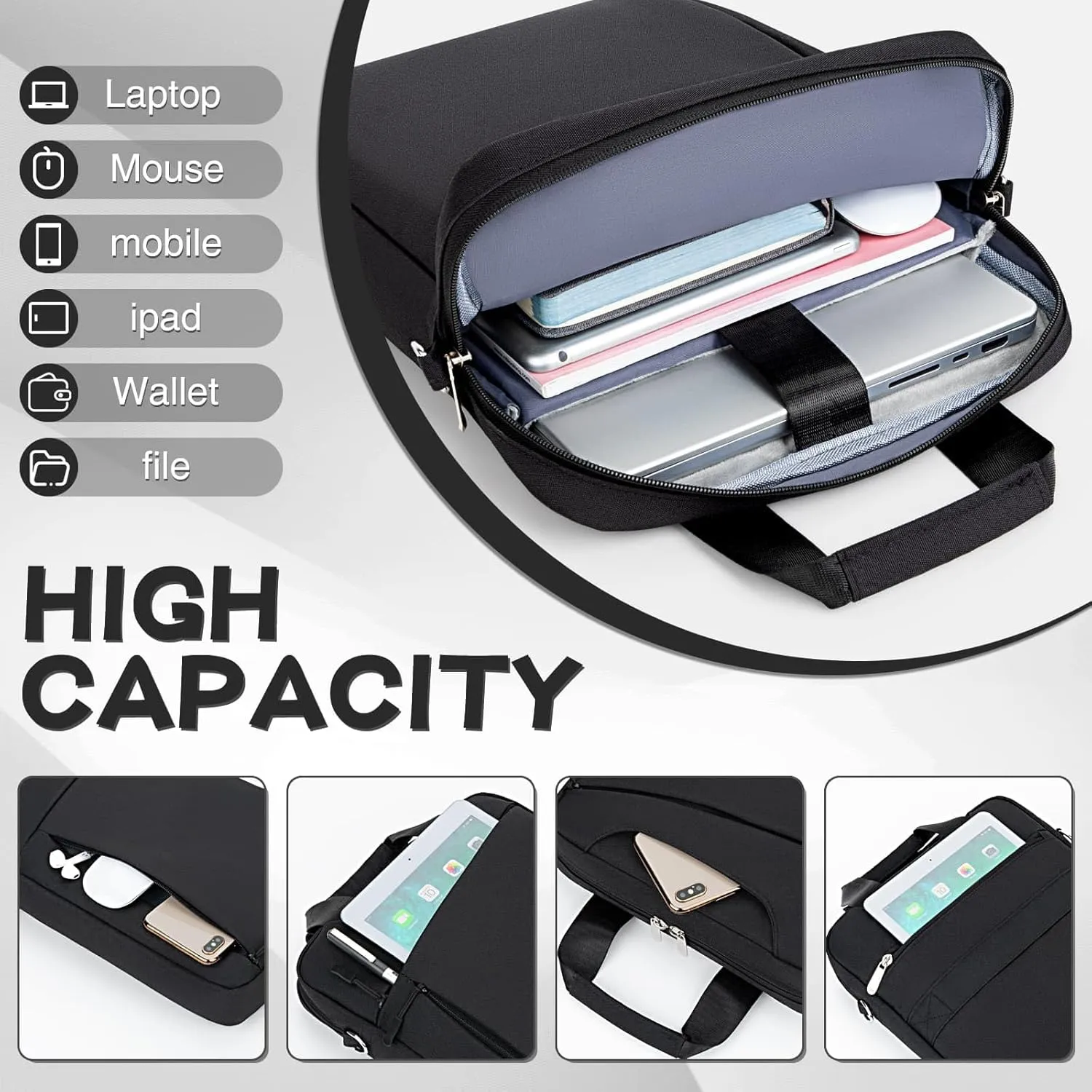 Laptop Case Shoulder Sleeve Bag Compatible with 14 inch MacBook Pro M4 M3 M2 M1(2024-2021)/13.6" MacBook air M4 M3 M2, Chromebook Notebook Portable Carrying Messenger Computer Bag, Black