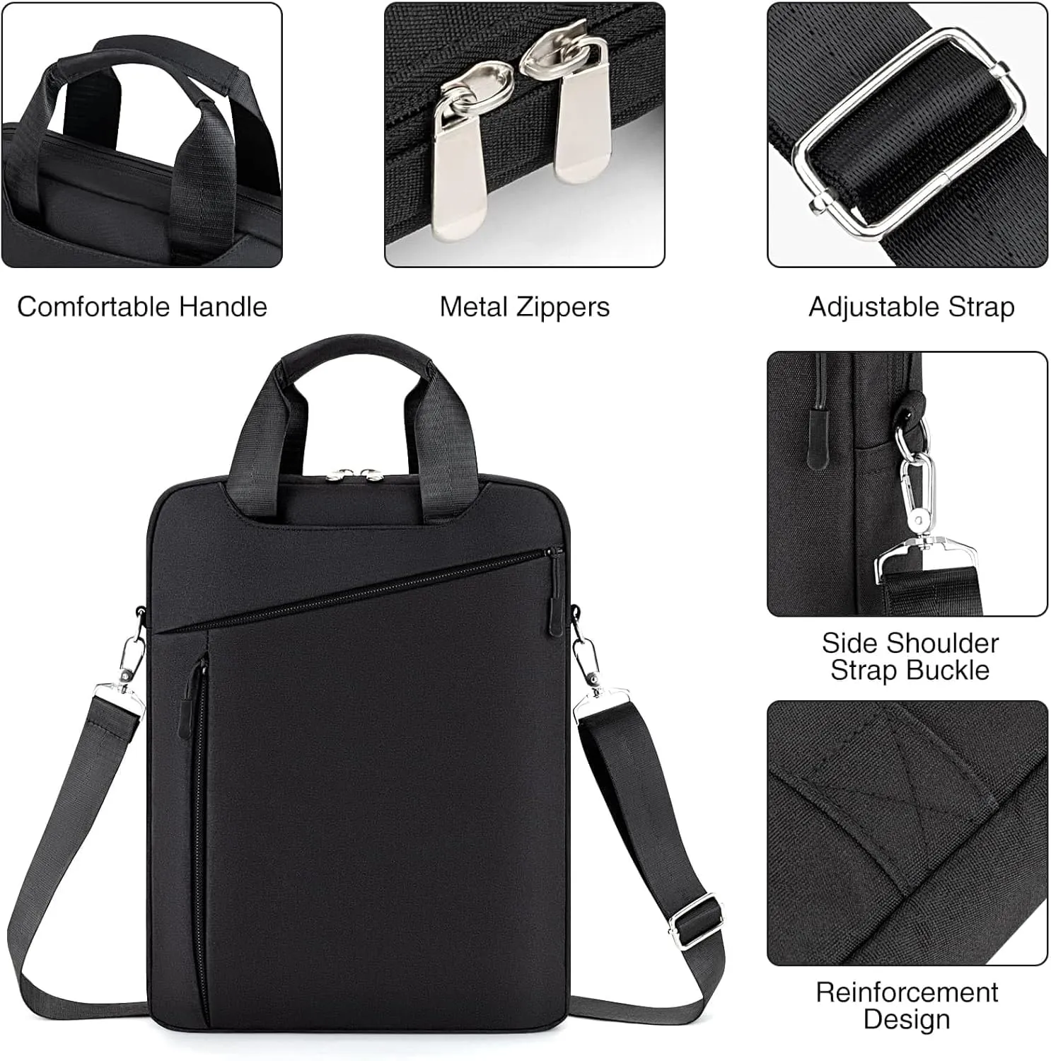 Laptop Case Shoulder Sleeve Bag Compatible with 14 inch MacBook Pro M4 M3 M2 M1(2024-2021)/13.6" MacBook air M4 M3 M2, Chromebook Notebook Portable Carrying Messenger Computer Bag, Black