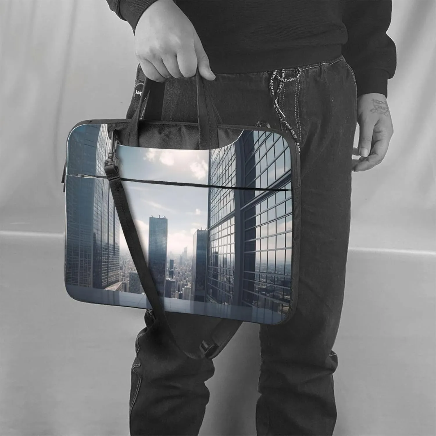 Laptop Shoulder Bag 13-15.6 inch Laptop Bag Skyscraper Buildings Computer Bag Messenger Bag for Men Women