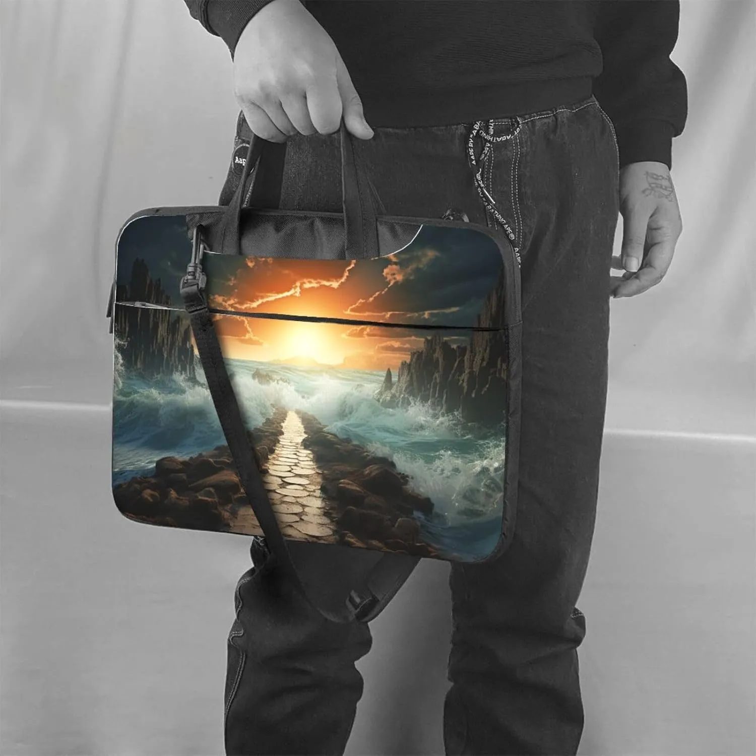 Laptop Shoulder Bag Messenger Bag Divided Sea Pathway Laptop Bag Computer Bag for Men Women