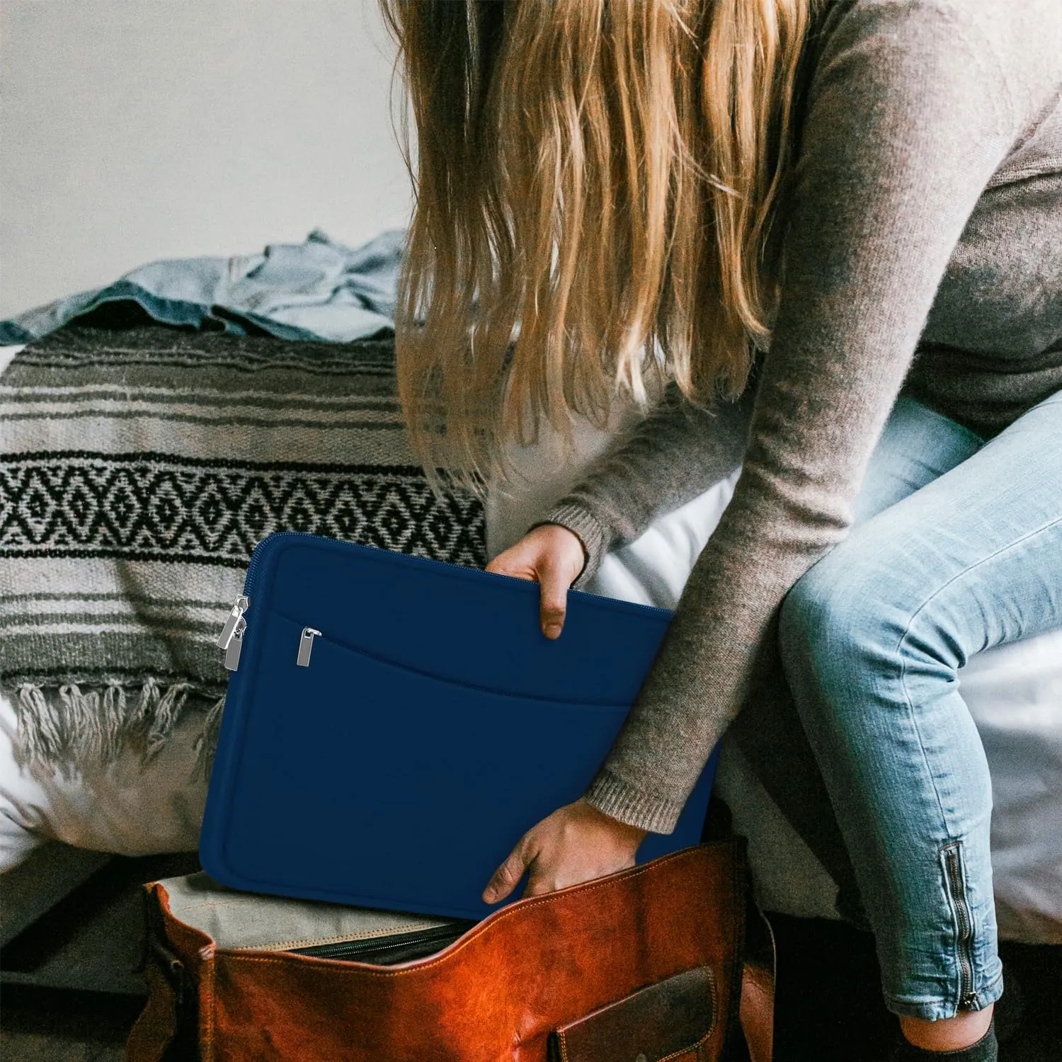 Laptop Sleeve Case 14 inch, Shockproof Protective Laptop Cover Briefcase Carrying Computer Bag with Accessory Pocket Portable Computer Sleeve for 14" MacBook, HP, Dell, Lenovo, Acer, Blue