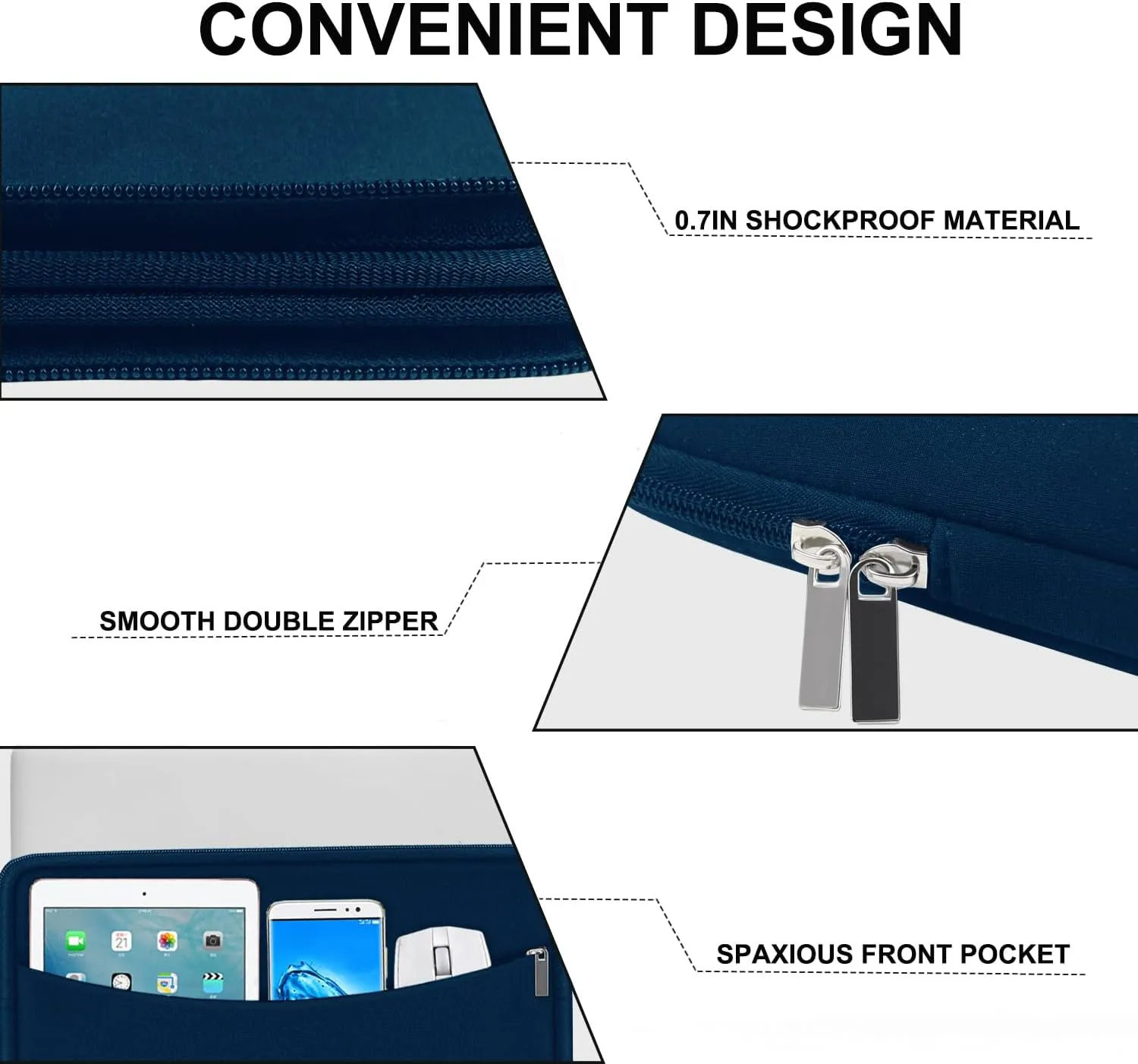 Laptop Sleeve Case 14 inch, Shockproof Protective Laptop Cover Briefcase Carrying Computer Bag with Accessory Pocket Portable Computer Sleeve for 14" MacBook, HP, Dell, Lenovo, Acer, Blue