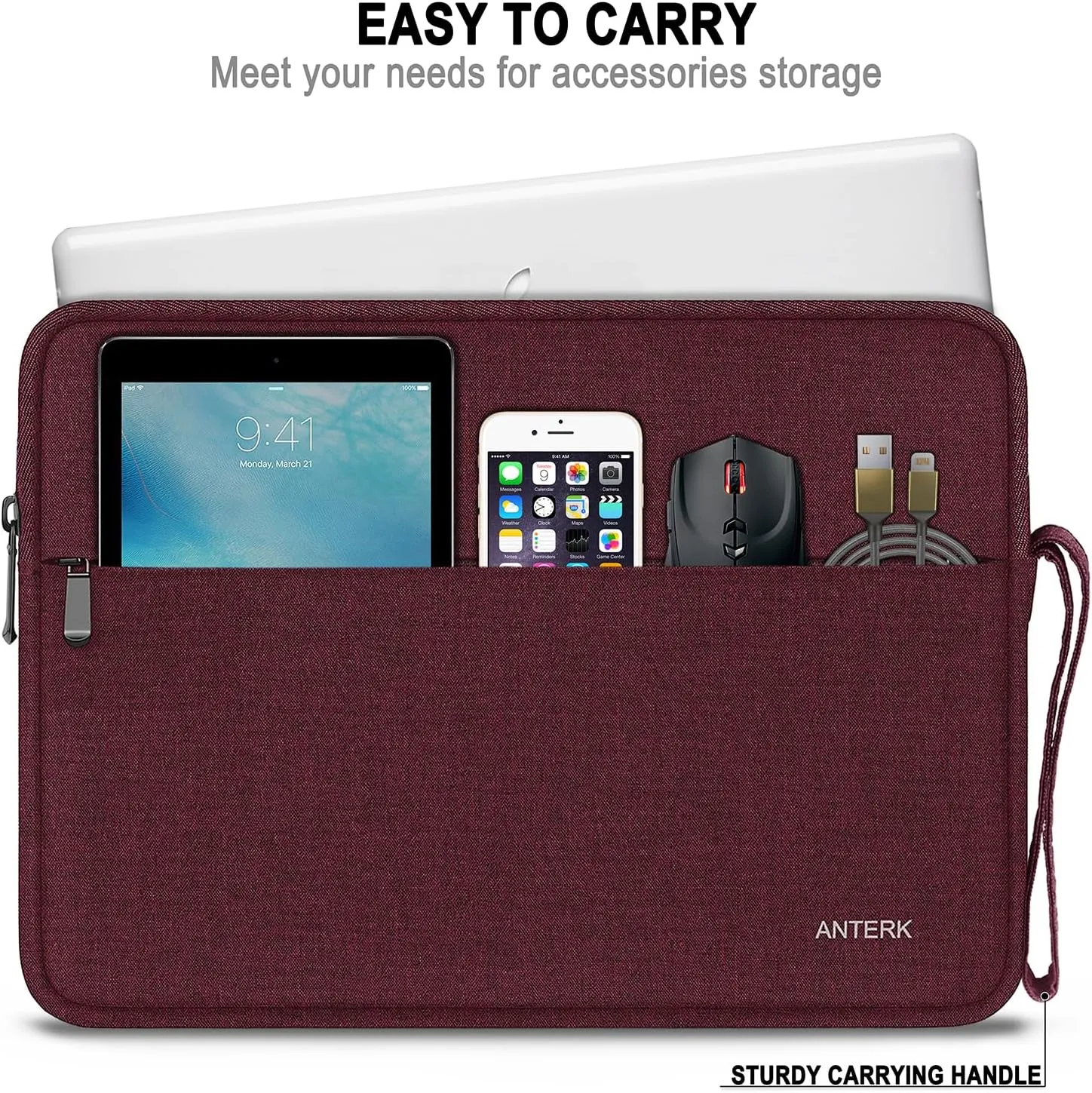 Laptop Sleeve Case 14 Inch, Water Resistant Traveling Computer Cover with Handle, Shockproof Protective Carrying Laptop Bag Compatible for 14 Inch MacBook Air/Pro, HP, Dell, Lenovo, WineRed