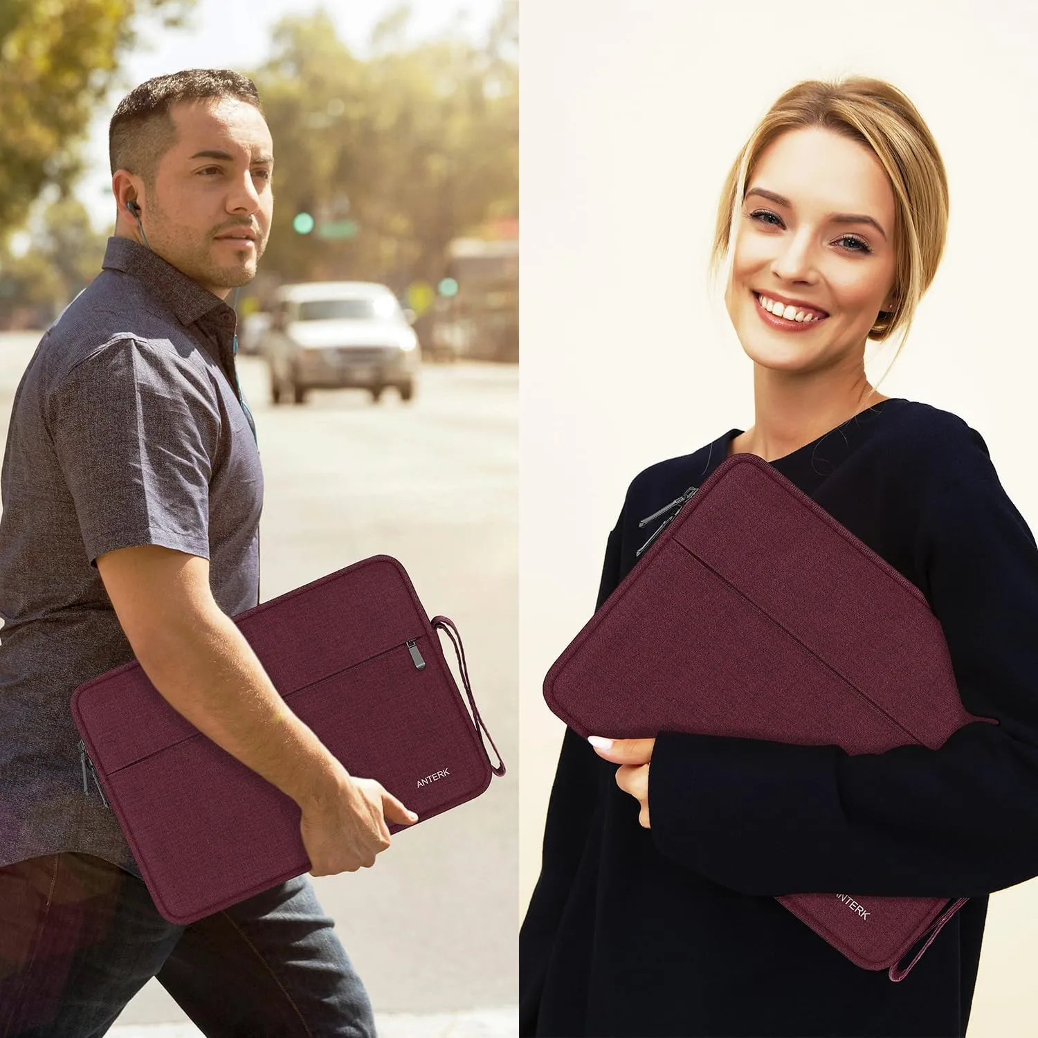 Laptop Sleeve Case 14 Inch, Water Resistant Traveling Computer Cover with Handle, Shockproof Protective Carrying Laptop Bag Compatible for 14 Inch MacBook Air/Pro, HP, Dell, Lenovo, WineRed