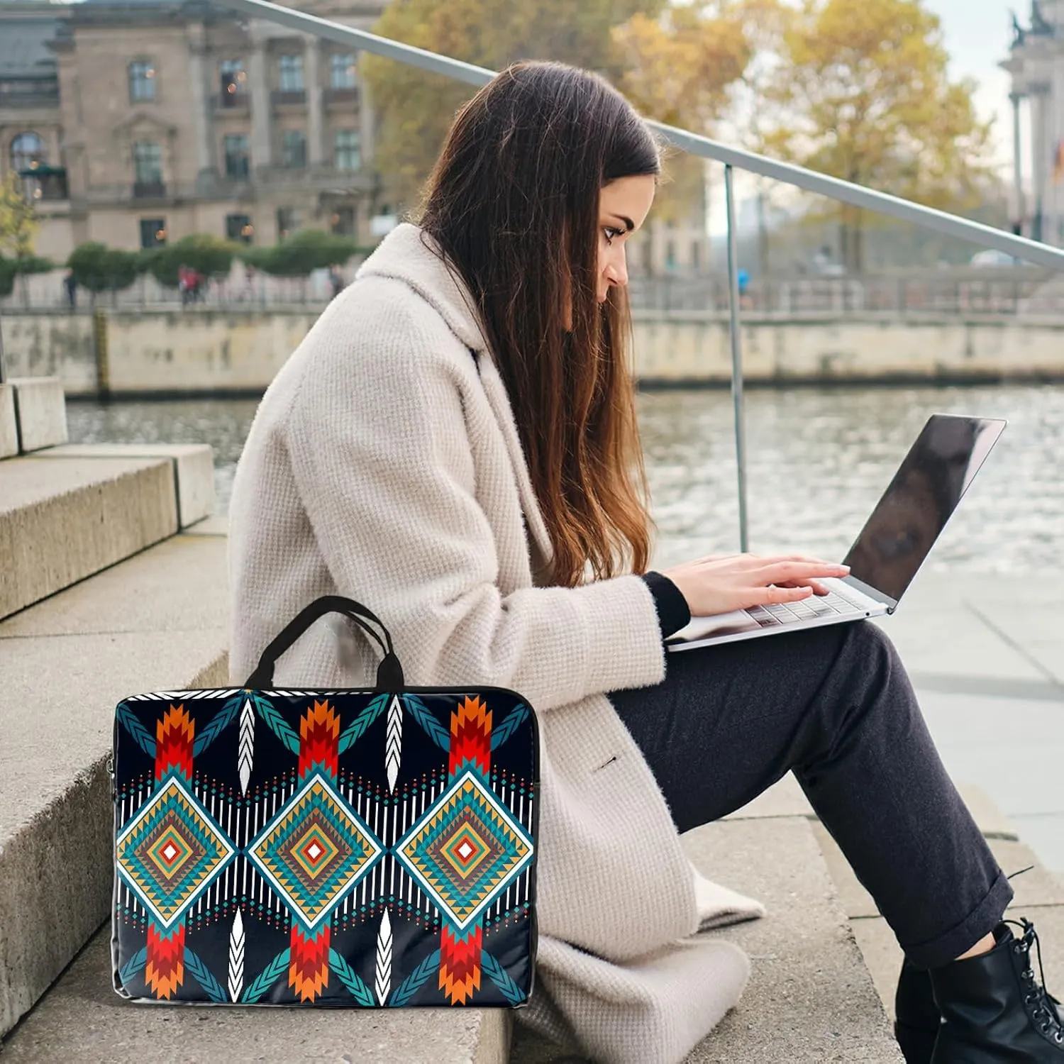 Laptop Sleeve Case 15 inch Plus Cute Mousepad, Geometric Bohemian Artesian Slim Carrying Case Durable Handbag Protective Travel Laptop Bag for 13-15 inch Tablet,Laptop, Ultrabook Notebook