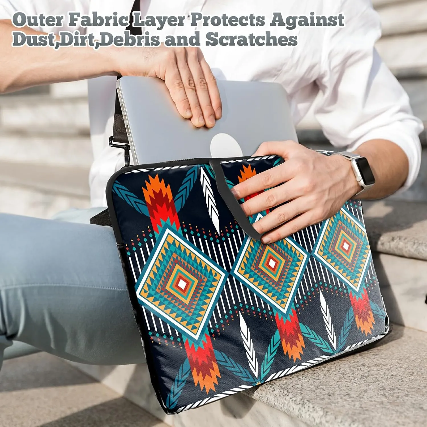 Laptop Sleeve Case 15 inch Plus Cute Mousepad, Geometric Bohemian Artesian Slim Carrying Case Durable Handbag Protective Travel Laptop Bag for 13-15 inch Tablet,Laptop, Ultrabook Notebook
