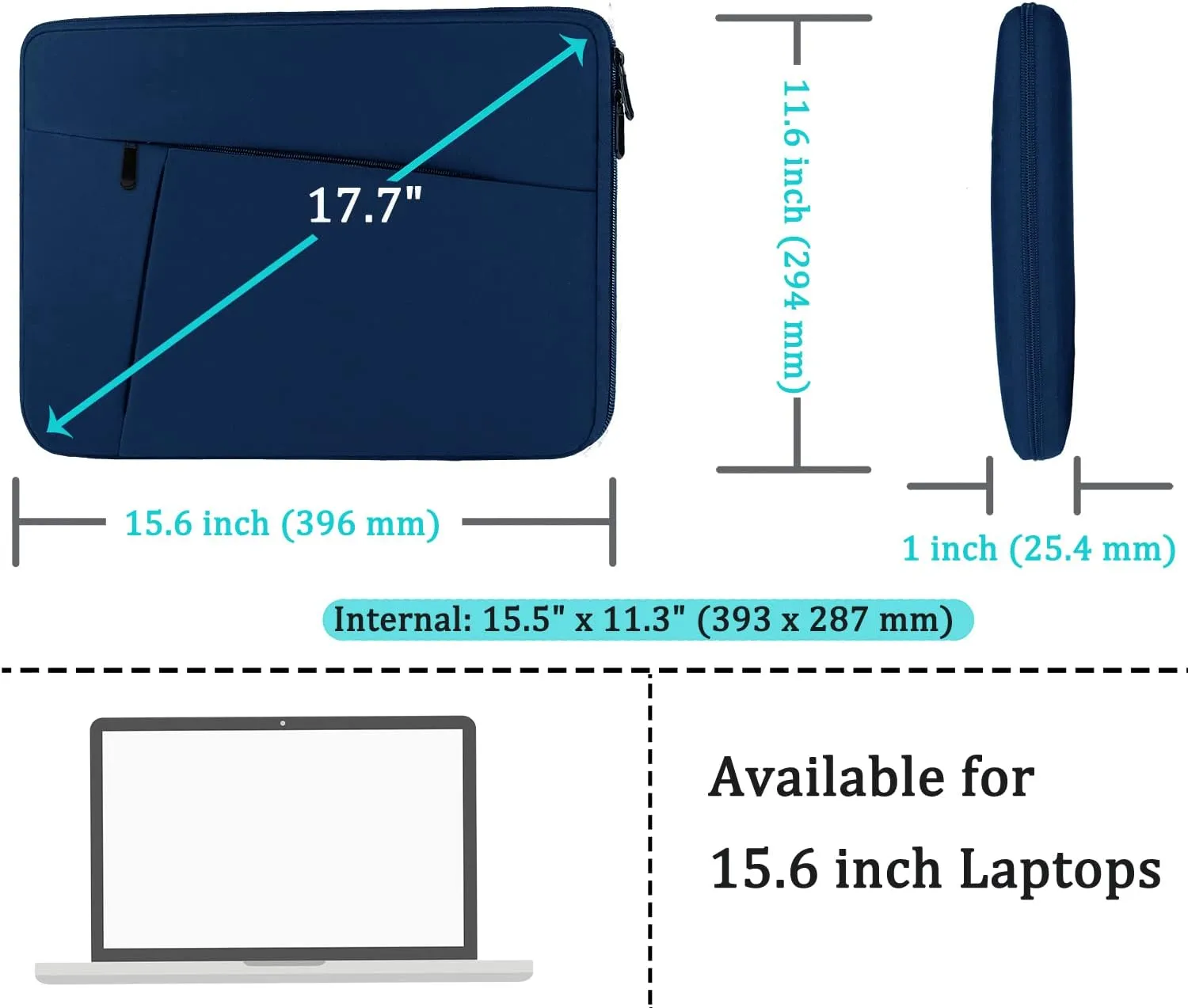 Laptop Sleeve Case 15.6 inch, Durable Shockproof Protective Computer Carrying Cover with Front Pocket, Briefcase Handbags Laptop Bag for 15.6 inch HP, Dell, Acer, Asus, Notebook, Blue