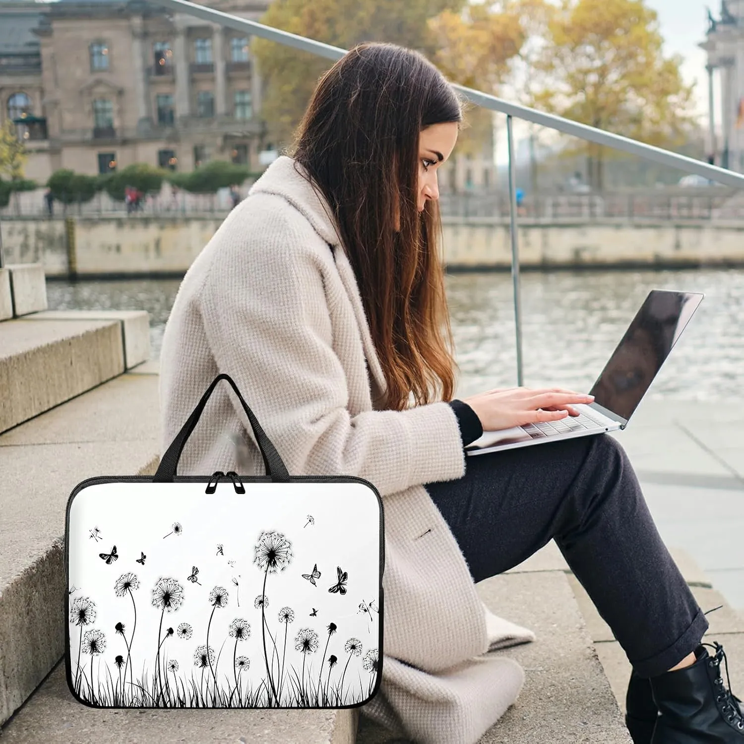 Laptop Sleeve Case Bag 13 inch, Dandelion and Butterfly Slim Carrying Case Durable Handbag Travel Laptop Bag for 13 inch MacBook Air M3/M2/Pro M2/ 13" iPad Pro/Air M4/M2 2024
