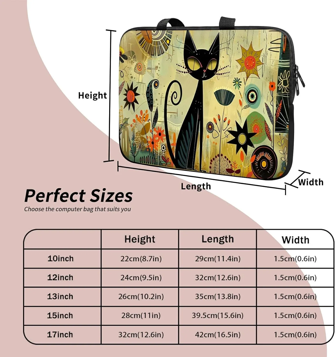 Laptop Sleeve Case Bag 13 inch, Graffiti Cat Slim Carrying Case Durable Handbag Travel Laptop Bag for 13 inch MacBook Air M3/M2/Pro M2/ 13" iPad Pro/Air M4/M2 2024