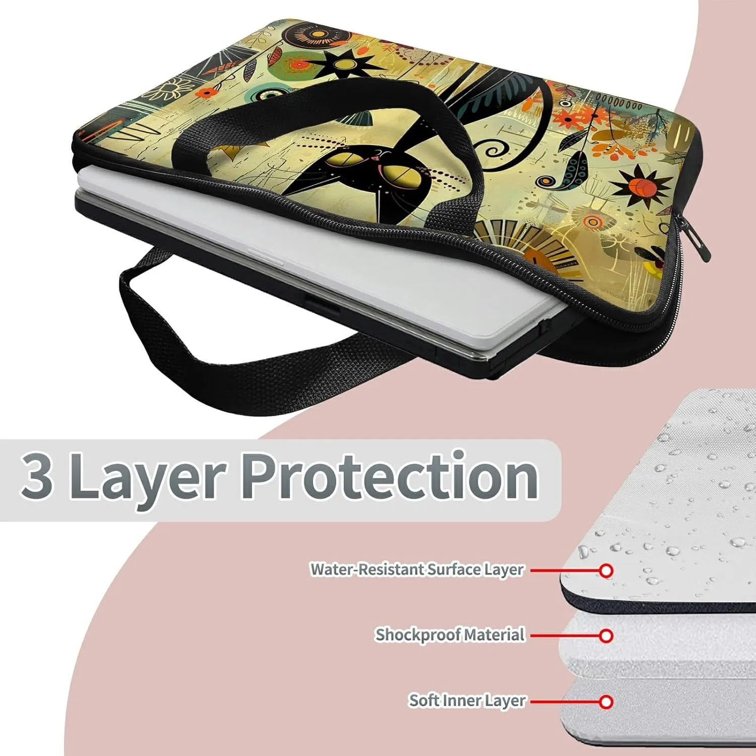 Laptop Sleeve Case Bag 13 inch, Graffiti Cat Slim Carrying Case Durable Handbag Travel Laptop Bag for 13 inch MacBook Air M3/M2/Pro M2/ 13" iPad Pro/Air M4/M2 2024