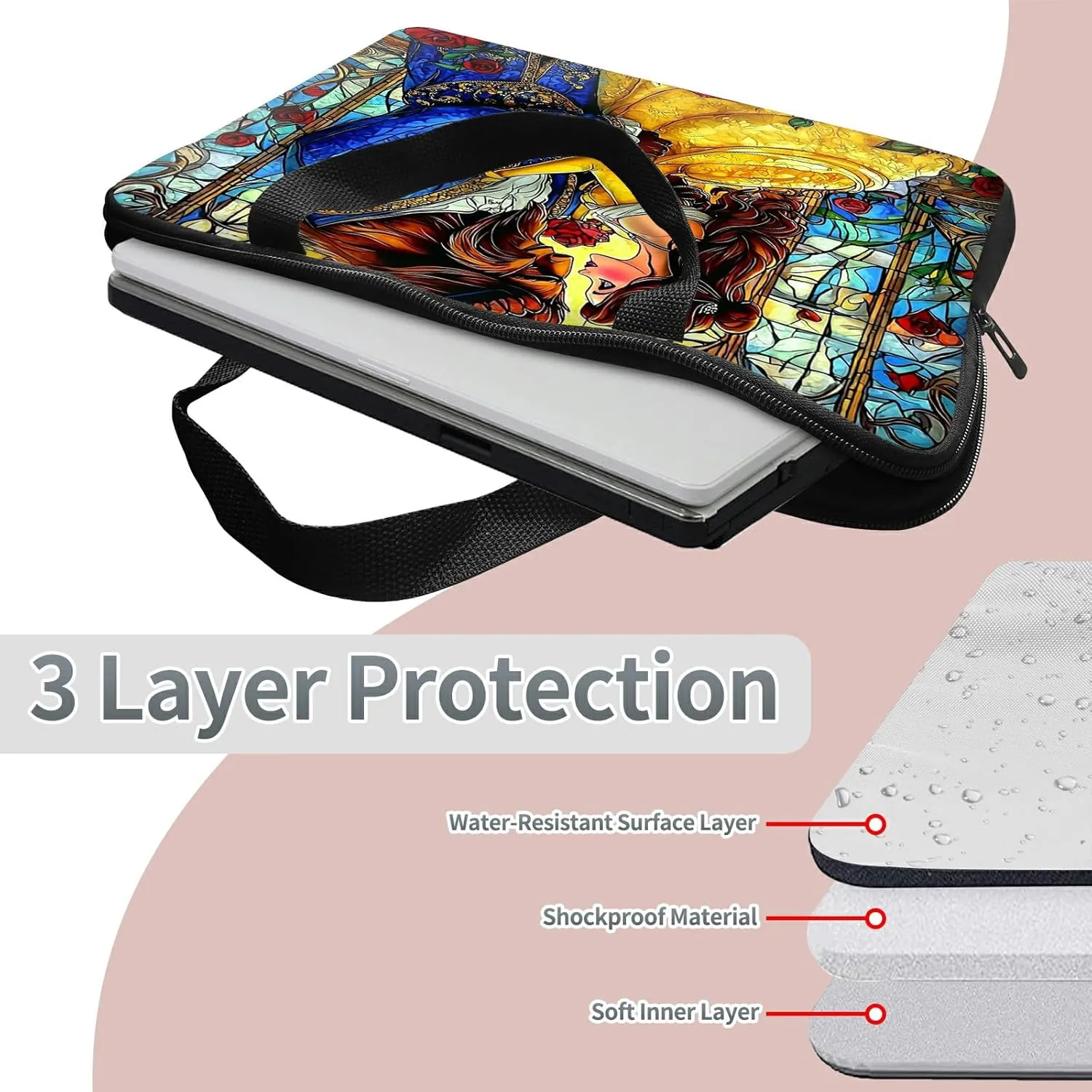 Laptop Sleeve Case Bag 15 inch, Beast and Princess Slim Carrying Case Durable Handbag Travel Laptop Bag for 15 inch MacBook Air M3/M2/15 Pro/Surface Laptop 7/6/5/4/3/ Dell XPS 15 Plus