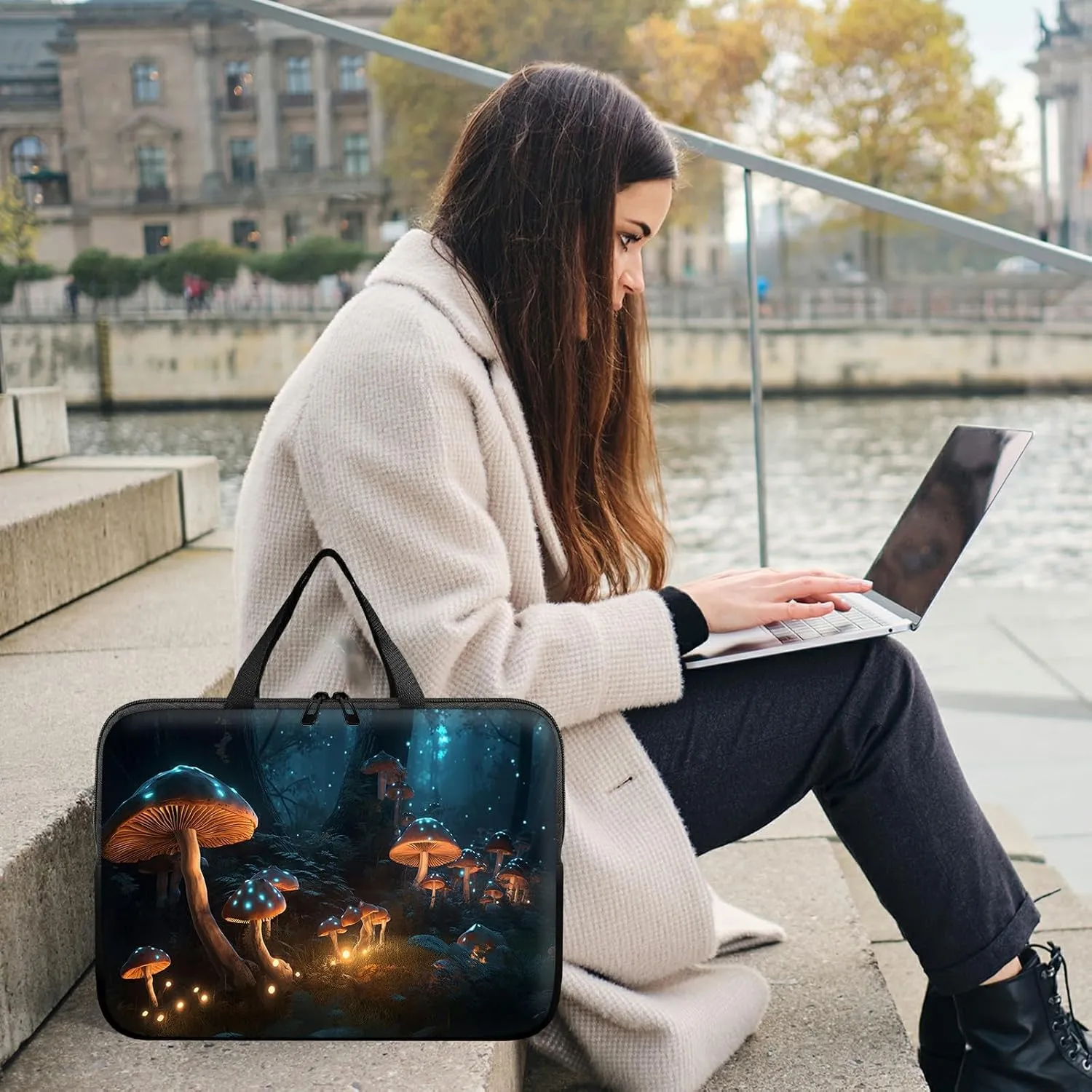 Laptop Sleeve Case Bag 15 inch, Mysterious Mushroom Slim Carrying Case Durable Handbag Travel Laptop Bag for 15 inch MacBook Air M3/M2/15 Pro/Surface Laptop 7/6/5/4/3/ Dell XPS 15 Plus