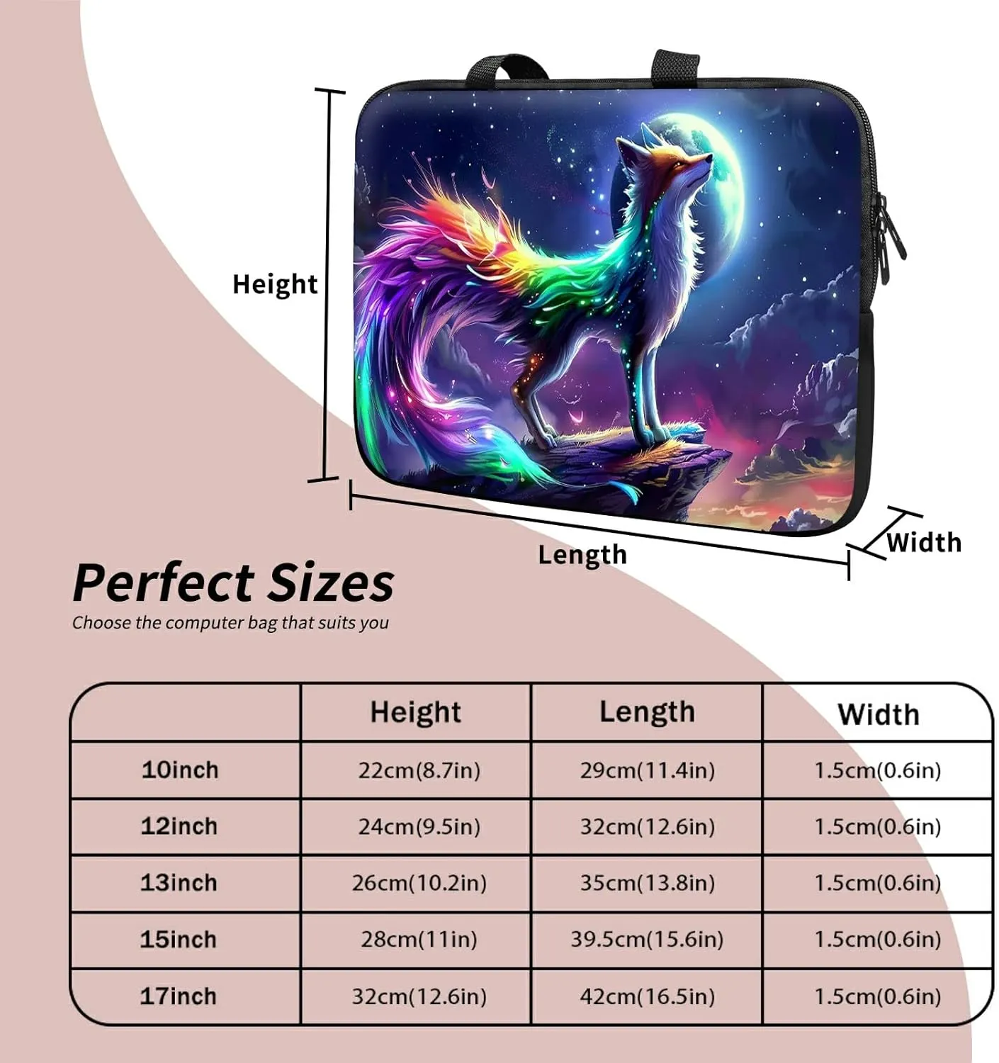 Laptop Sleeve Case Bag 15 inch, Mythical Fox Slim Carrying Case Durable Handbag Travel Laptop Bag for 15 inch MacBook Air M3/M2/15 Pro/Surface Laptop 7/6/5/4/3/ Dell XPS 15 Plus