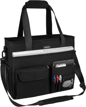 Laptop Tote Bag for Women, Large Computer Messenger Teacher Work Bag with 15.6Inch Laptop Sleeve, Business Office Nurse Purse, Black