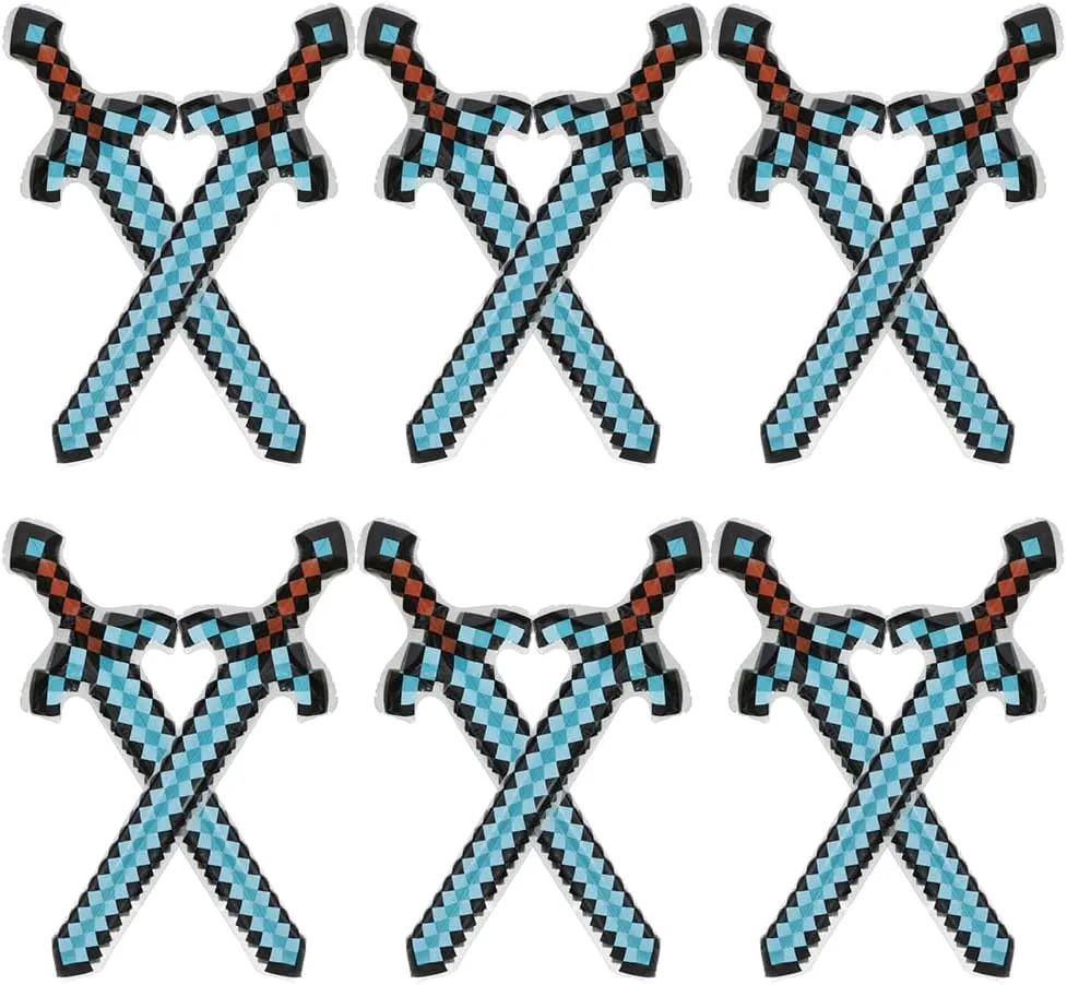 Large 12 Blue Blow Up Pixel Diamond Inflatable Swords, Pool Game Weapons Toys With Repair Patches For Carnival Halloween Birthday Cosplay Pirate Party Favor Supplies