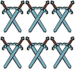 Large 12 Blue Blow Up Pixel Diamond Inflatable Swords, Pool Game Weapons Toys With Repair Patches For Carnival Halloween Birthday Cosplay Pirate Party Favor Supplies