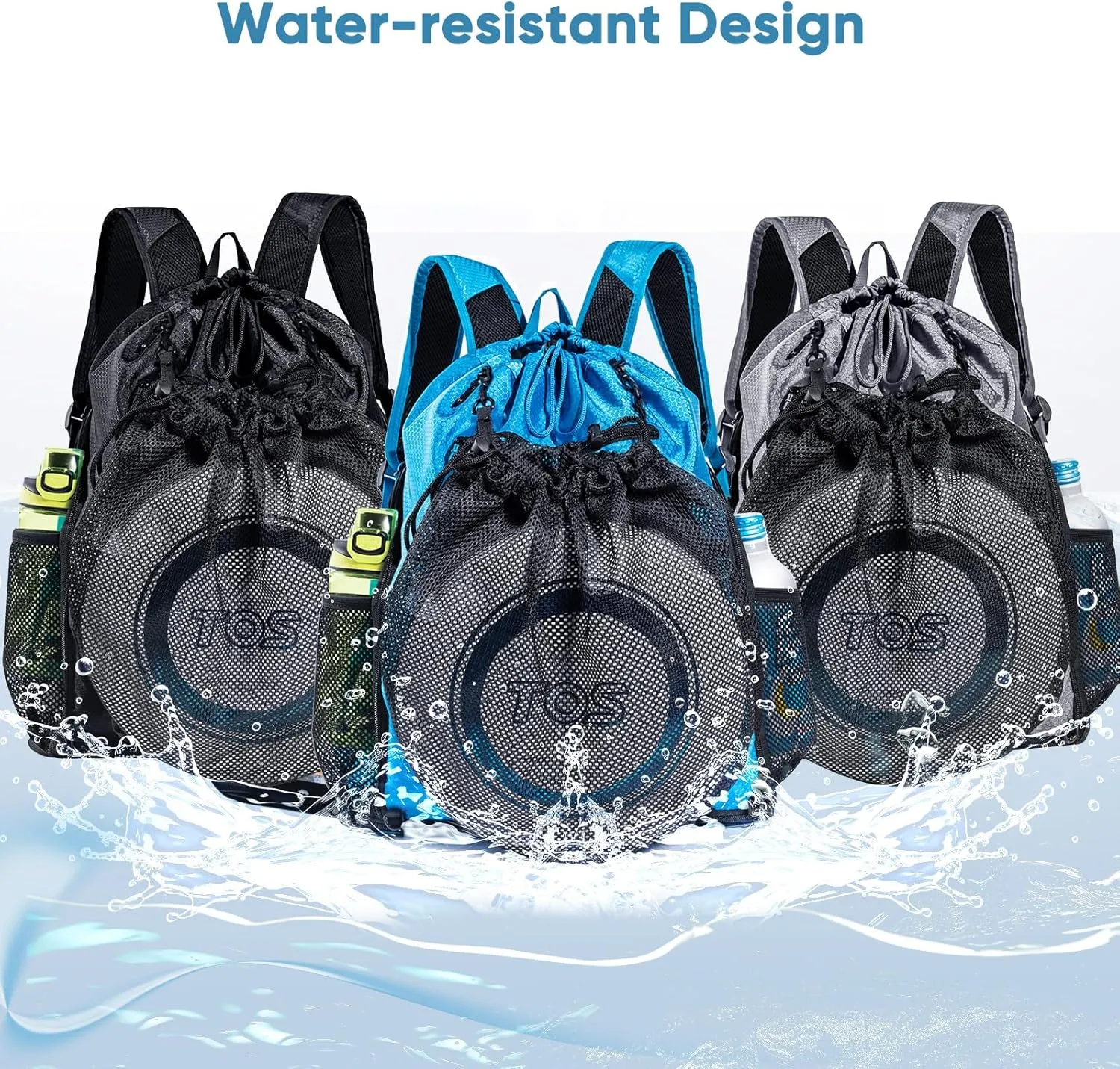 Large Beach Backpack Waterproof Sandproof - Customized Oversized Drawstring Pool Bag with Shoe Compartment for Toiletries, Towels, Gym, Travel