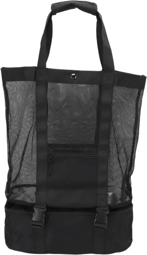 Large Beach Bag with Removable Storage, Ideal for Picnics, Camping, Outings, Made of sturdy Mesh and Cotton, Black