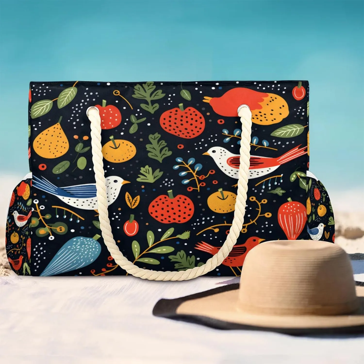 Large Beach Bags for Women and Men, Waterproof Tote with Zipper, Reusable Grocery Shopping Shoulder Bag