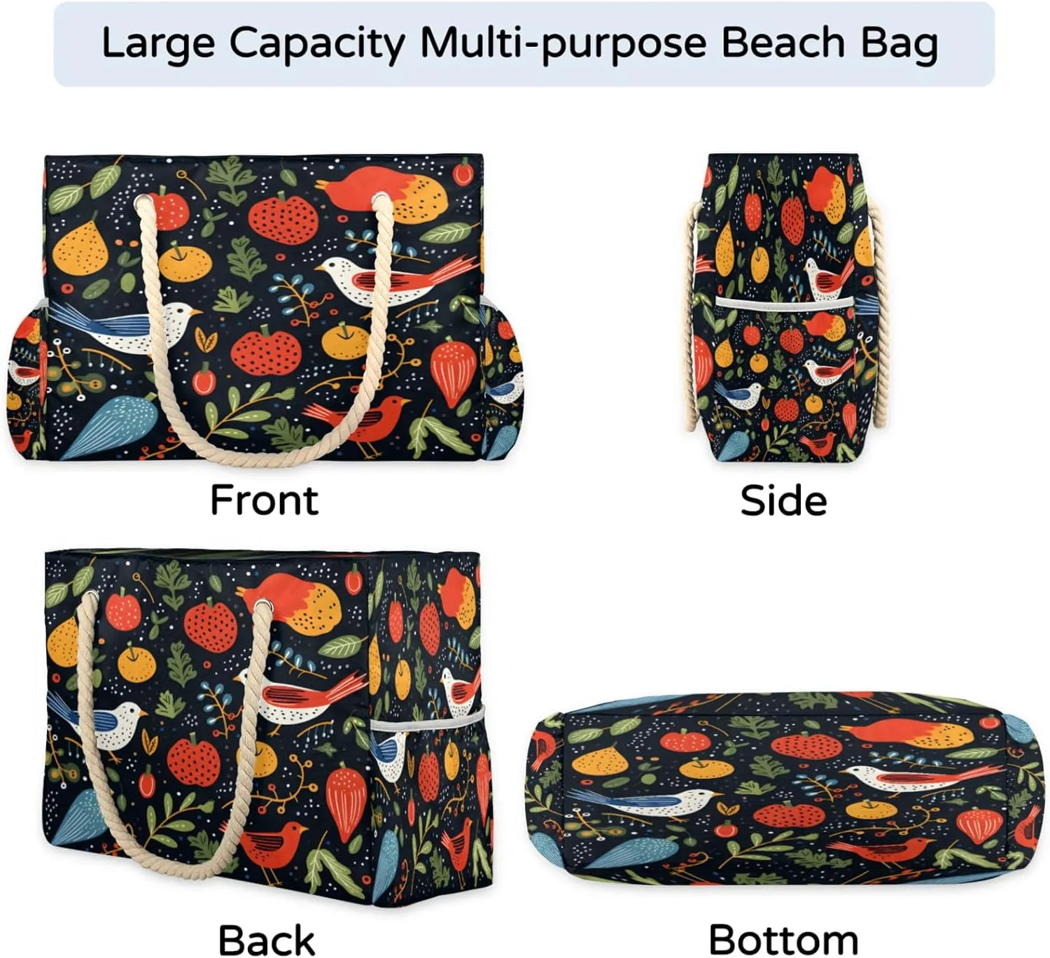 Large Beach Bags for Women and Men, Waterproof Tote with Zipper, Reusable Grocery Shopping Shoulder Bag