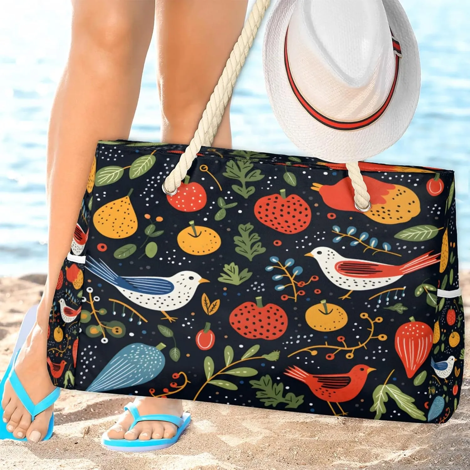 Large Beach Bags for Women and Men, Waterproof Tote with Zipper, Reusable Grocery Shopping Shoulder Bag