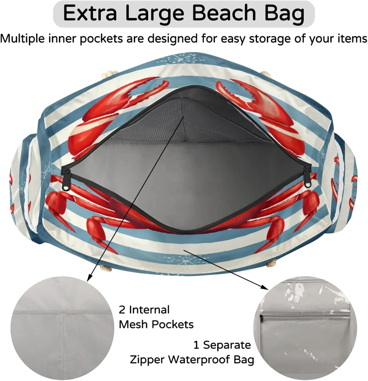Large Beach Bags for Women with Zipper Beach Tote Bag Waterproof Sandproof Gym Swim Pool Grocery Travel Bag