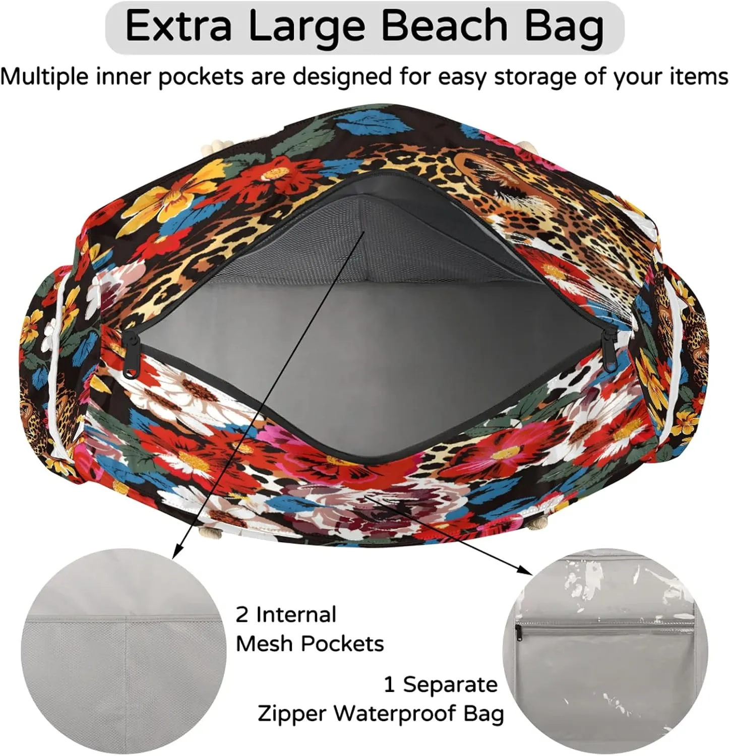 Large Beach Bags for Women with Zipper Beach Tote Bag Waterproof Sandproof Gym Swim Pool Grocery Travel Bag