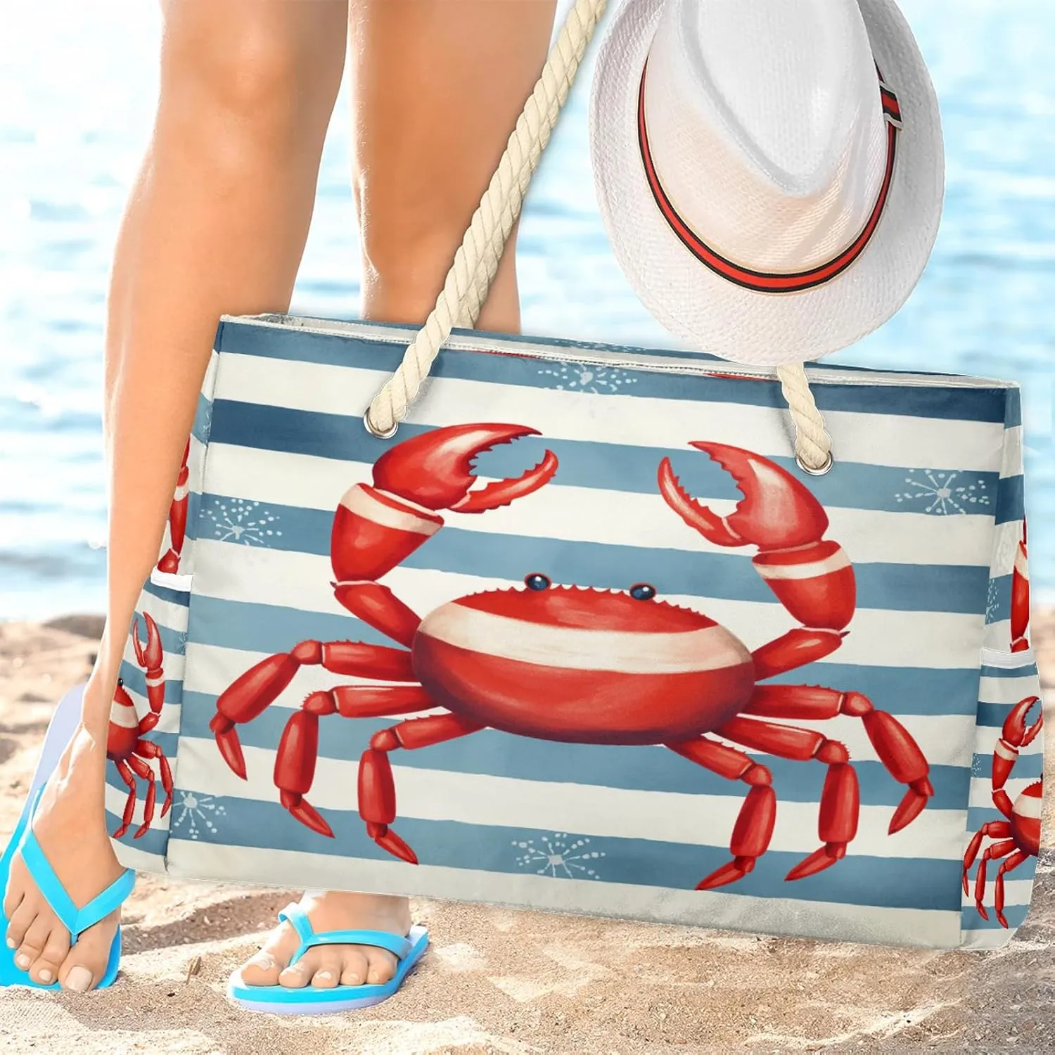 Large Beach Bags for Women with Zipper Beach Tote Bag Waterproof Sandproof Gym Swim Pool Grocery Travel Bag