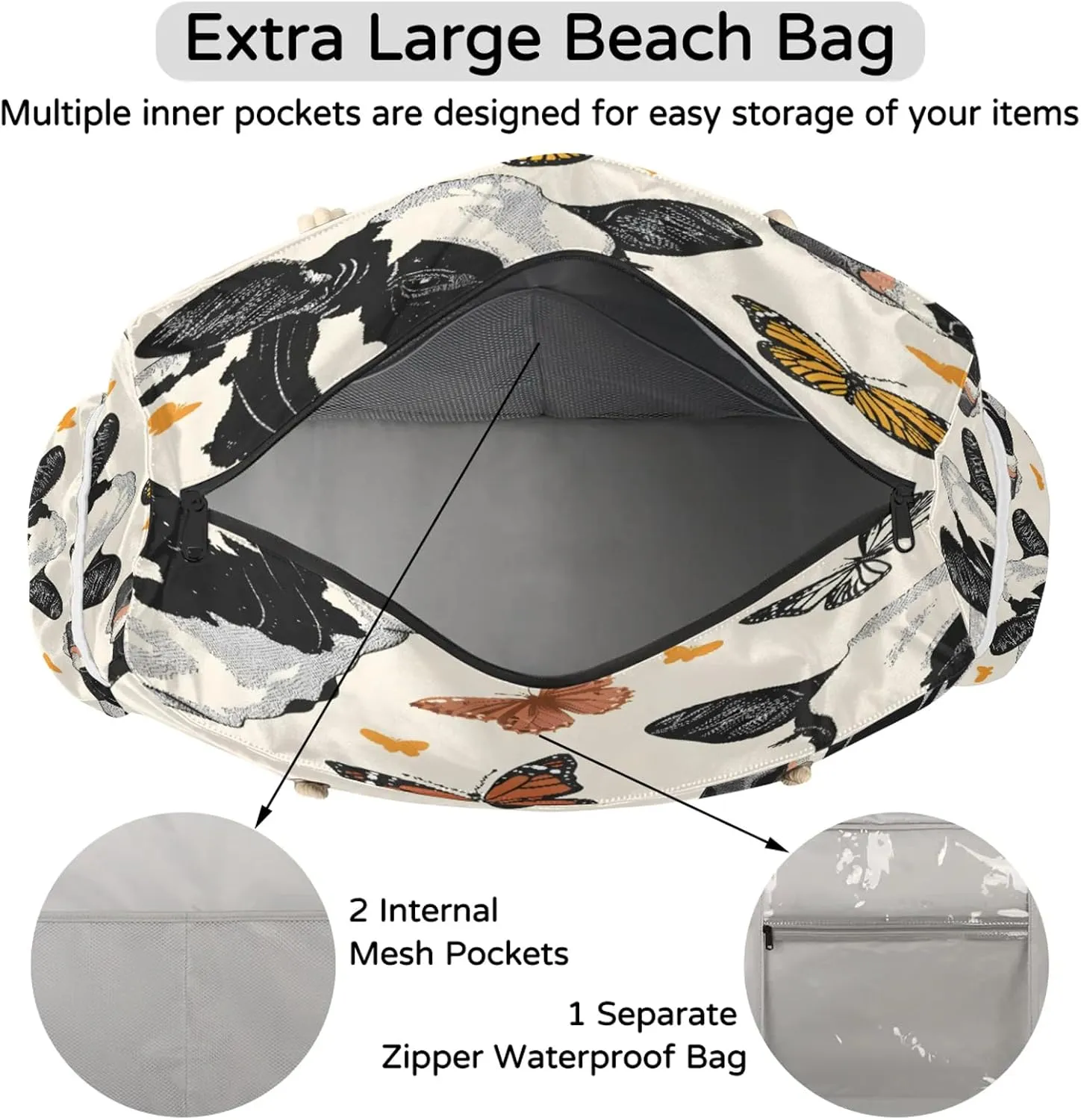 Large Beach Bags for Women with Zipper Beach Tote Bag Waterproof Sandproof Gym Swim Pool Grocery Travel Bag