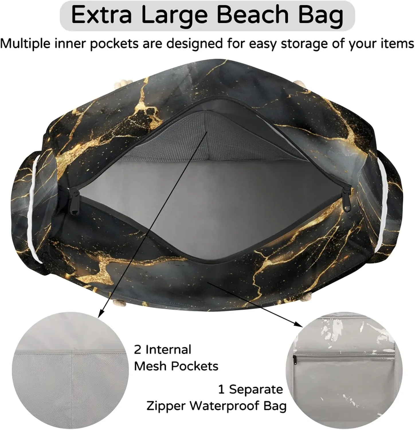Large Beach Bags for Women with Zipper Beach Tote Bag Waterproof Sandproof Gym Swim Pool Grocery Travel Bag