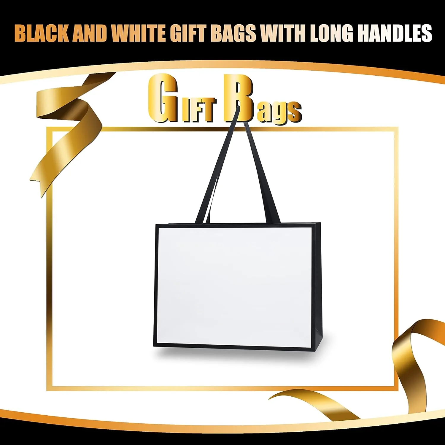 Large Gift Bags, 10Pcs 16"x6"x12" Extra Large Gift Bags, Black and White Gift Bags with Handles, Big Gift Bags for Shopping, Wedding, Party