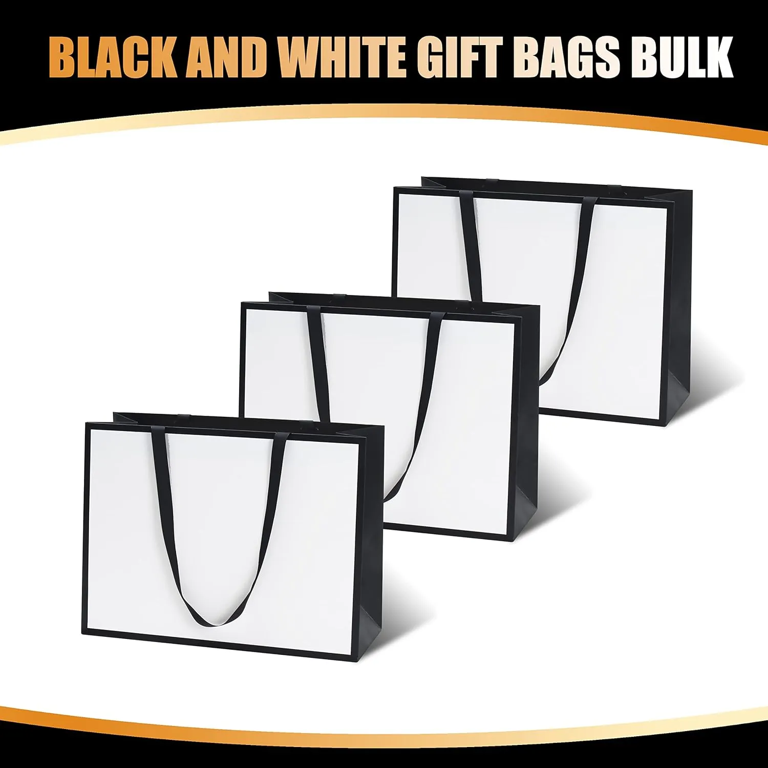 Large Gift Bags, 10Pcs 16"x6"x12" Extra Large Gift Bags, Black and White Gift Bags with Handles, Big Gift Bags for Shopping, Wedding, Party