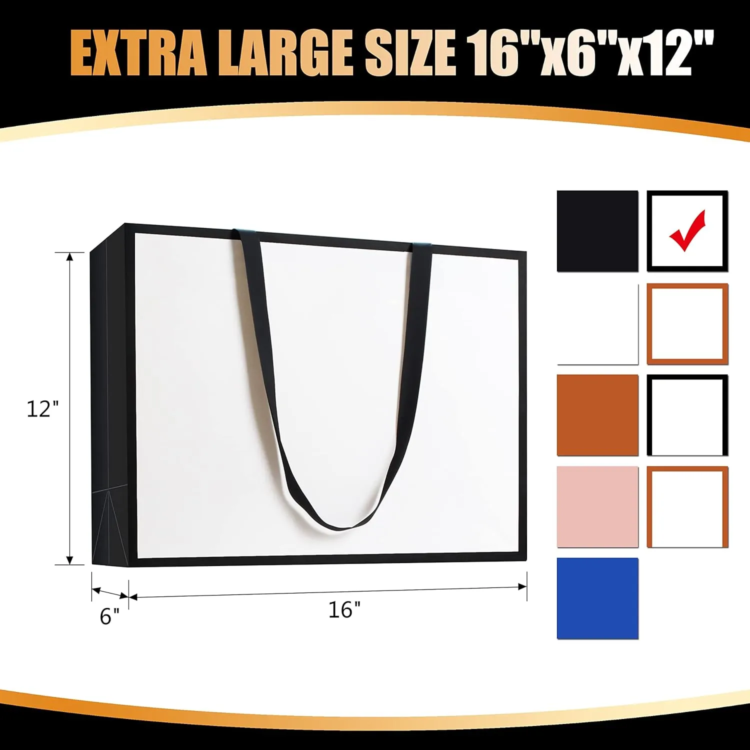Large Gift Bags, 10Pcs 16"x6"x12" Extra Large Gift Bags, Black and White Gift Bags with Handles, Big Gift Bags for Shopping, Wedding, Party