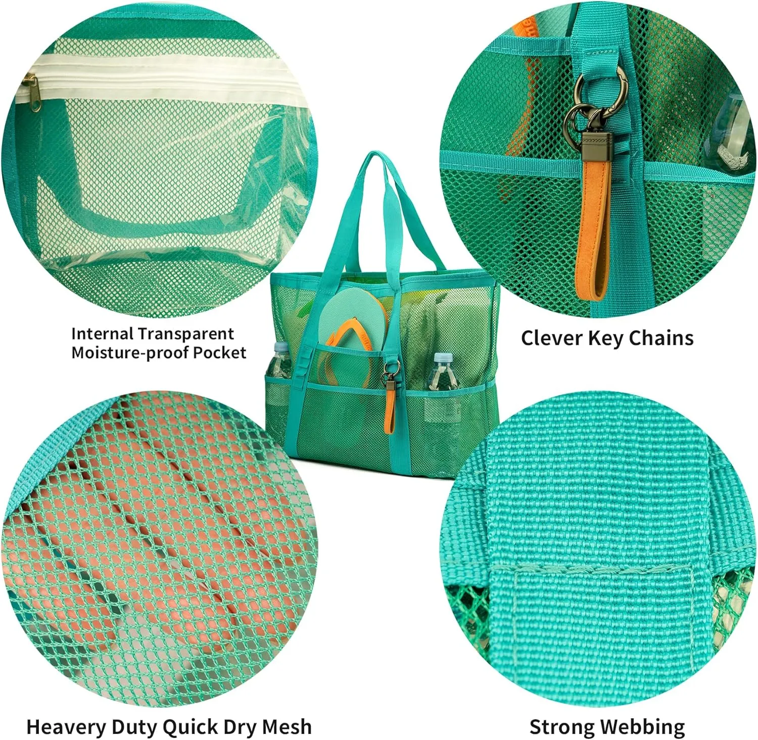 Large Mesh Beach Tote Bags for Sand Toys, Family Travel, Grocery, Reusable Shopping