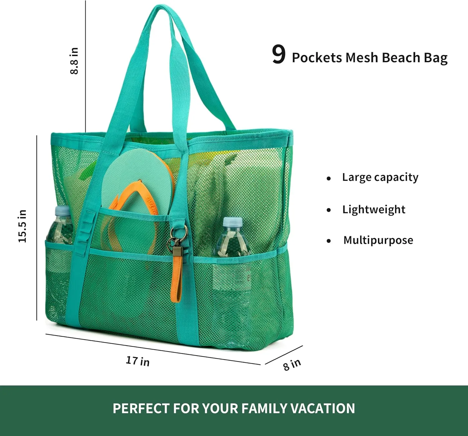 Large Mesh Beach Tote Bags for Sand Toys, Family Travel, Grocery, Reusable Shopping
