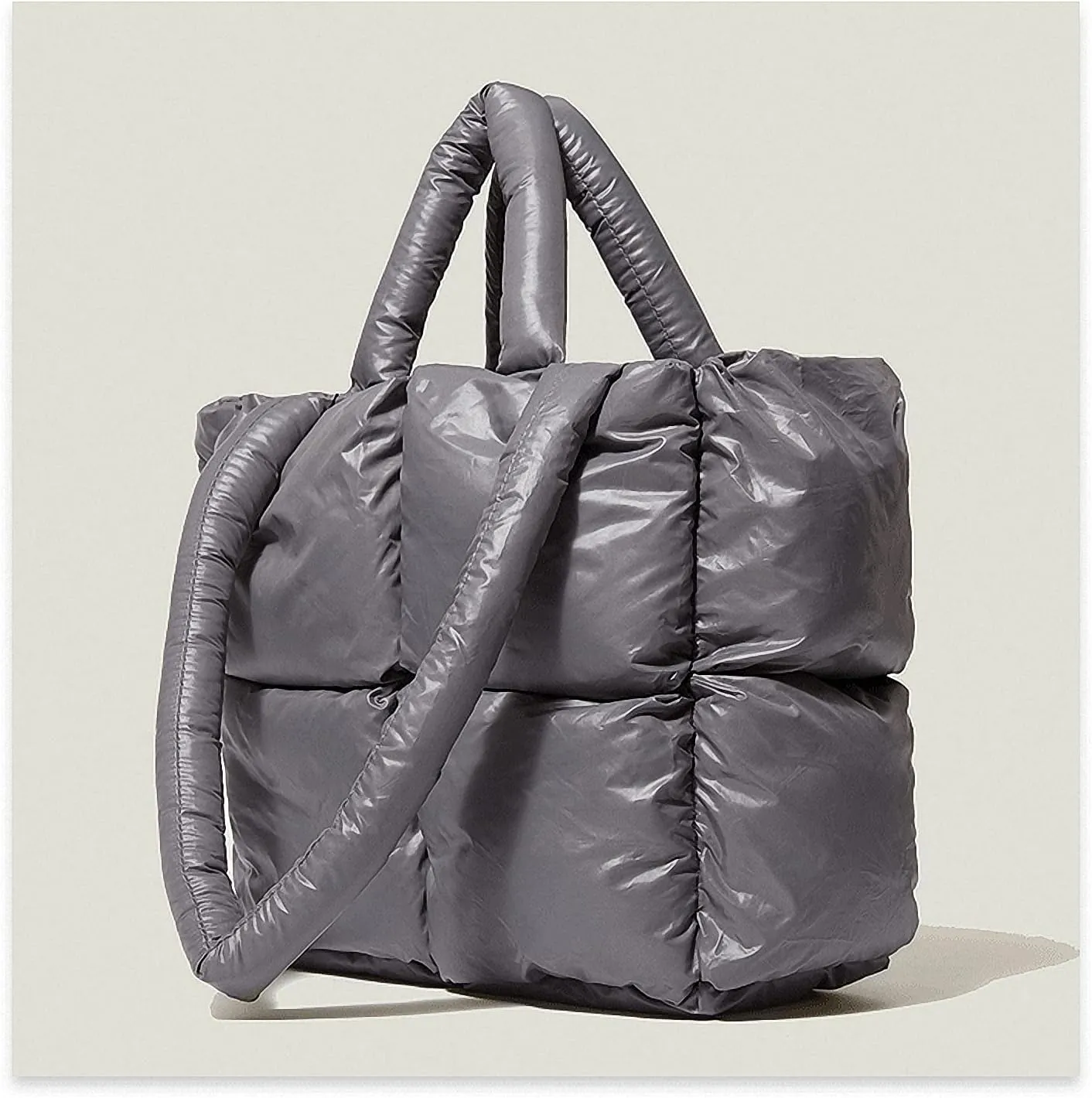 Large Puffer Tote Bag, Trendy Quilted Cotton Padded Handbags for women, Soft Shoulder Bag Nylon Down Pillow Shopper Bag