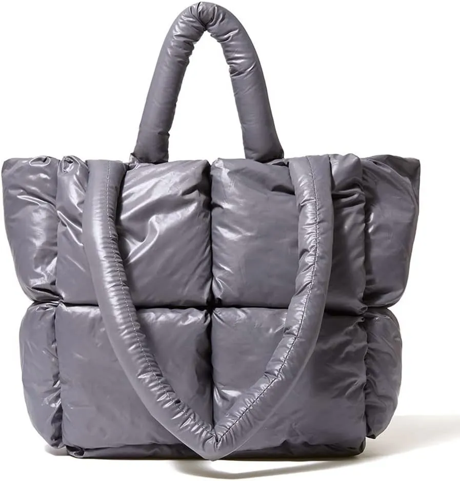 Large Puffer Tote Bag, Trendy Quilted Cotton Padded Handbags for women, Soft Shoulder Bag Nylon Down Pillow Shopper Bag