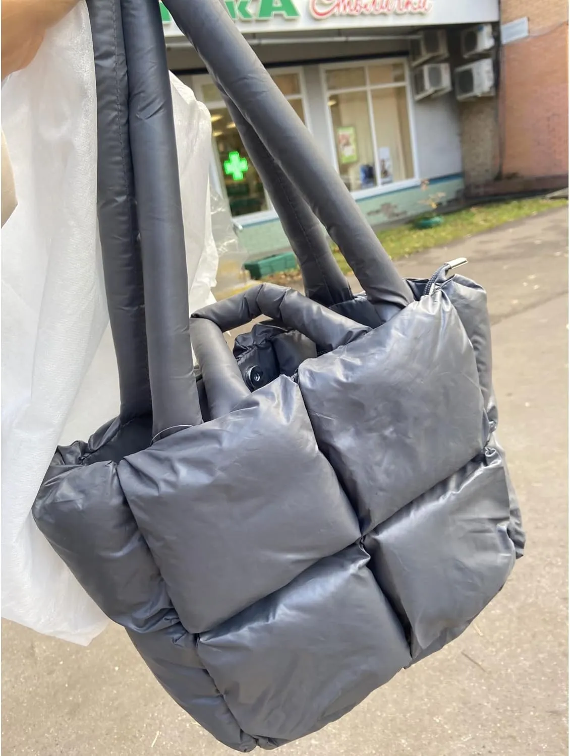 Large Puffer Tote Bag, Trendy Quilted Cotton Padded Handbags for women, Soft Shoulder Bag Nylon Down Pillow Shopper Bag