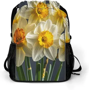 Large Sports Drawstring Backpack Bouquet of Daffodils Printed with Dry-Wet Separation | Digital Print Gym Sack | Waterproof Fabric | Shoe Compartment & PVC Pocket | Hydration Mesh for Fitness, Travel,