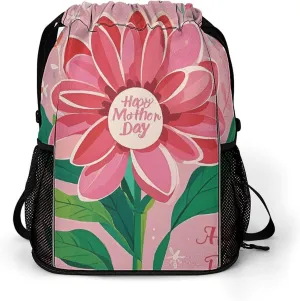 Large Sports Drawstring Backpack Happy Mother Day Printed with Dry-Wet Separation | Digital Print Gym Sack | Waterproof Fabric | Shoe Compartment & PVC Pocket | Hydration Mesh for Fitness, Travel, Wor