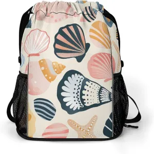 Large Sports Drawstring Backpack Various Shell Images Printed with Dry-Wet Separation | Digital Print Gym Sack | Waterproof Fabric | Shoe Compartment & PVC Pocket | Hydration Mesh for Fitness, Travel,