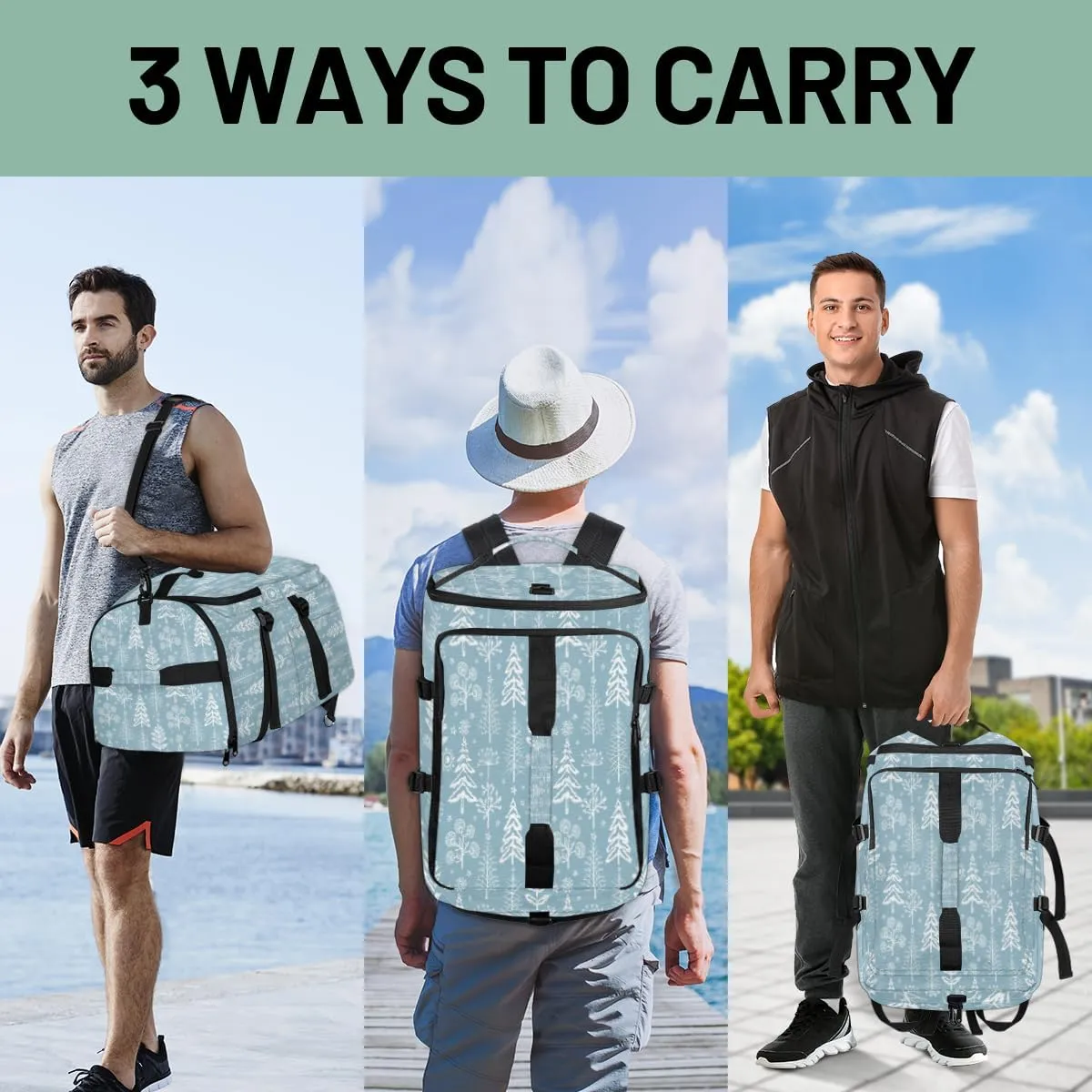 Large Sports Gym Bag With Shoe & Laptop Compartment 47L Waterproof Travel Duffel Bags for Men Women Abstract Forest Luggage Backpack Duffle Bag
