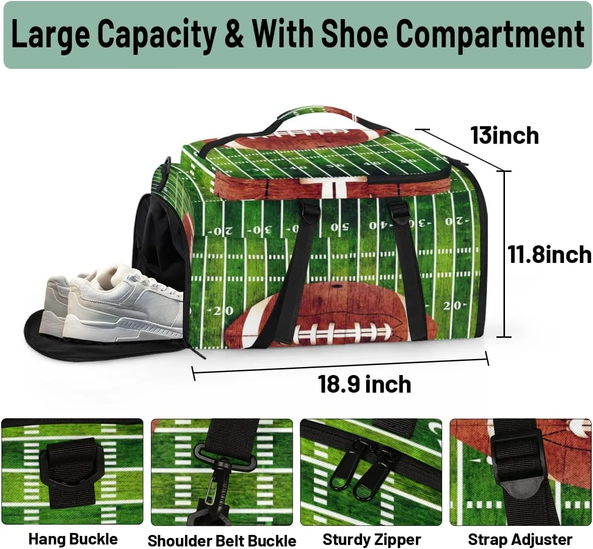 Large Sports Gym Bag With Shoe & Laptop Compartment 47L Waterproof Travel Duffel Bags for Men Women American Soccer Field Luggage Backpack Duffle Bag