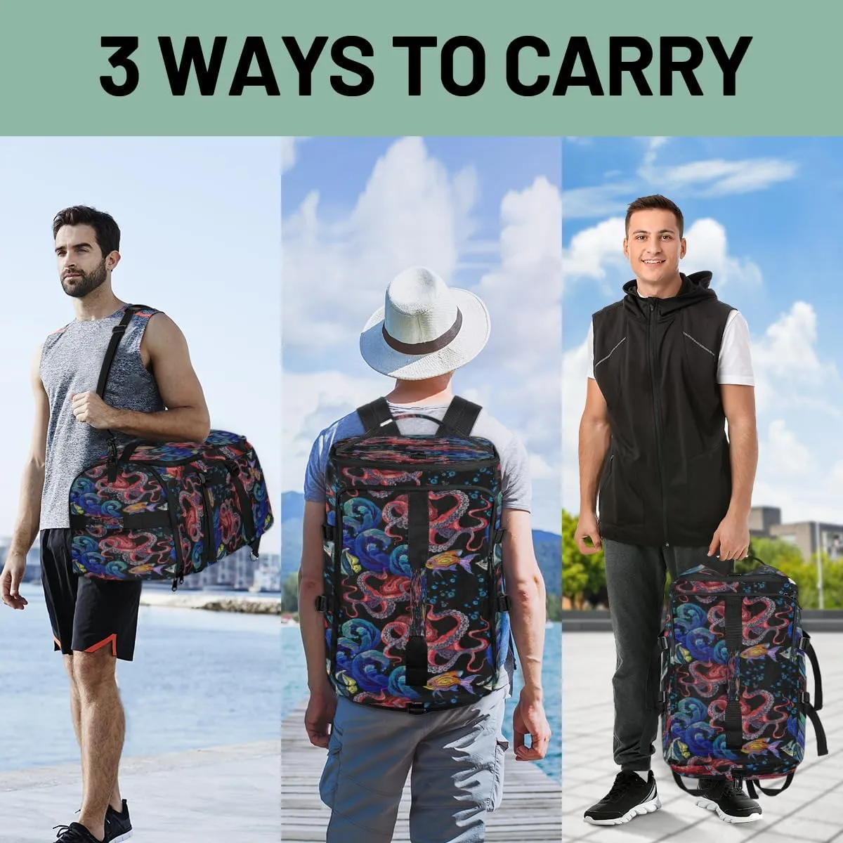 Large Sports Gym Bag With Shoe & Laptop Compartment 47L Waterproof Travel Duffel Bags for Men Women Animal Octopus Luggage Backpack Duffle Bag